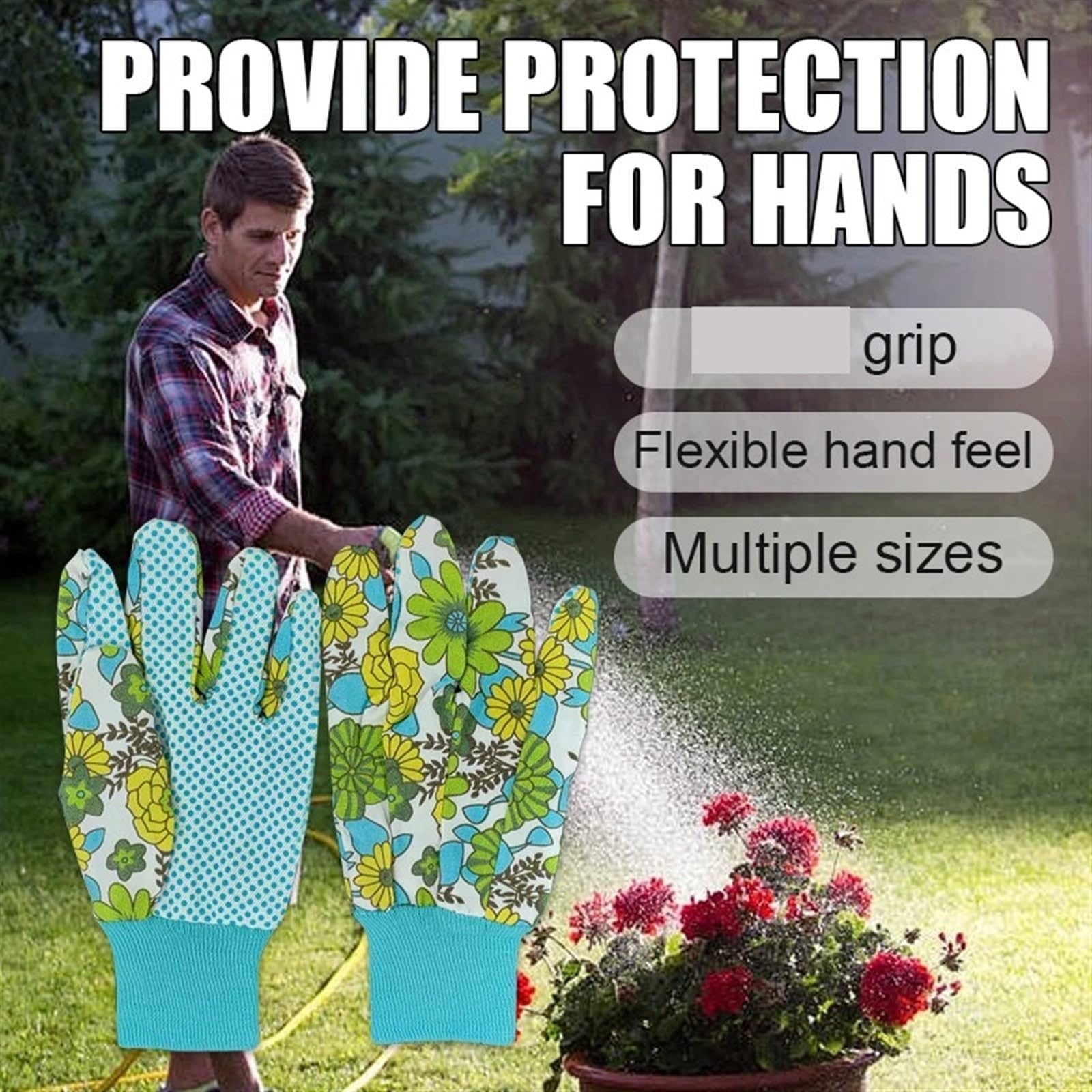 Gartenhandschuhe 3 Paar Gartenhandschuhe for Damen, weiche Baumwolle, rutschfeste Arbeitshandschuhe mit Blumenmuster, kurze elastische Sonnenschutz-Gartenhandschuhe
