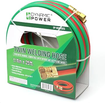 DYNAMIC POWER 1/4 x 25' Twin Welding Oxygen Acetylene Hose Meets RMA/CGA Standards for Grade R, Type D (25')