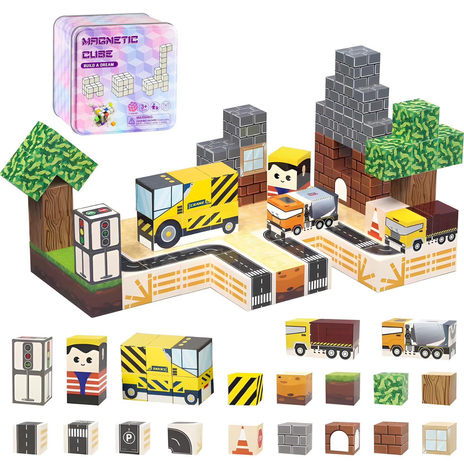 Wonlonda Magnetic Building Blocks, 100 Pieces Construction Set, Castle Theme STEM Learning Toy (CLFK- GCC-100PCS)