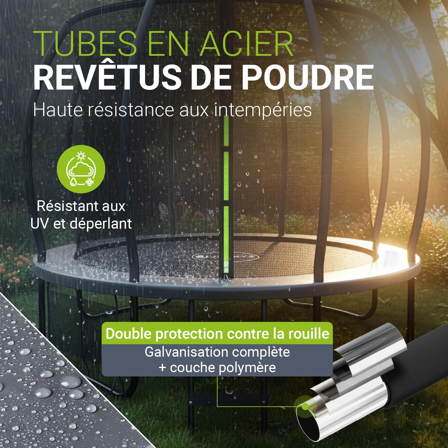 Juskys Trampoline SkyBounce – Trampoline de Jardin extérieur avec Filet de sécurité, échelle et ancrages au Sol, Protection de Bord rembourrée