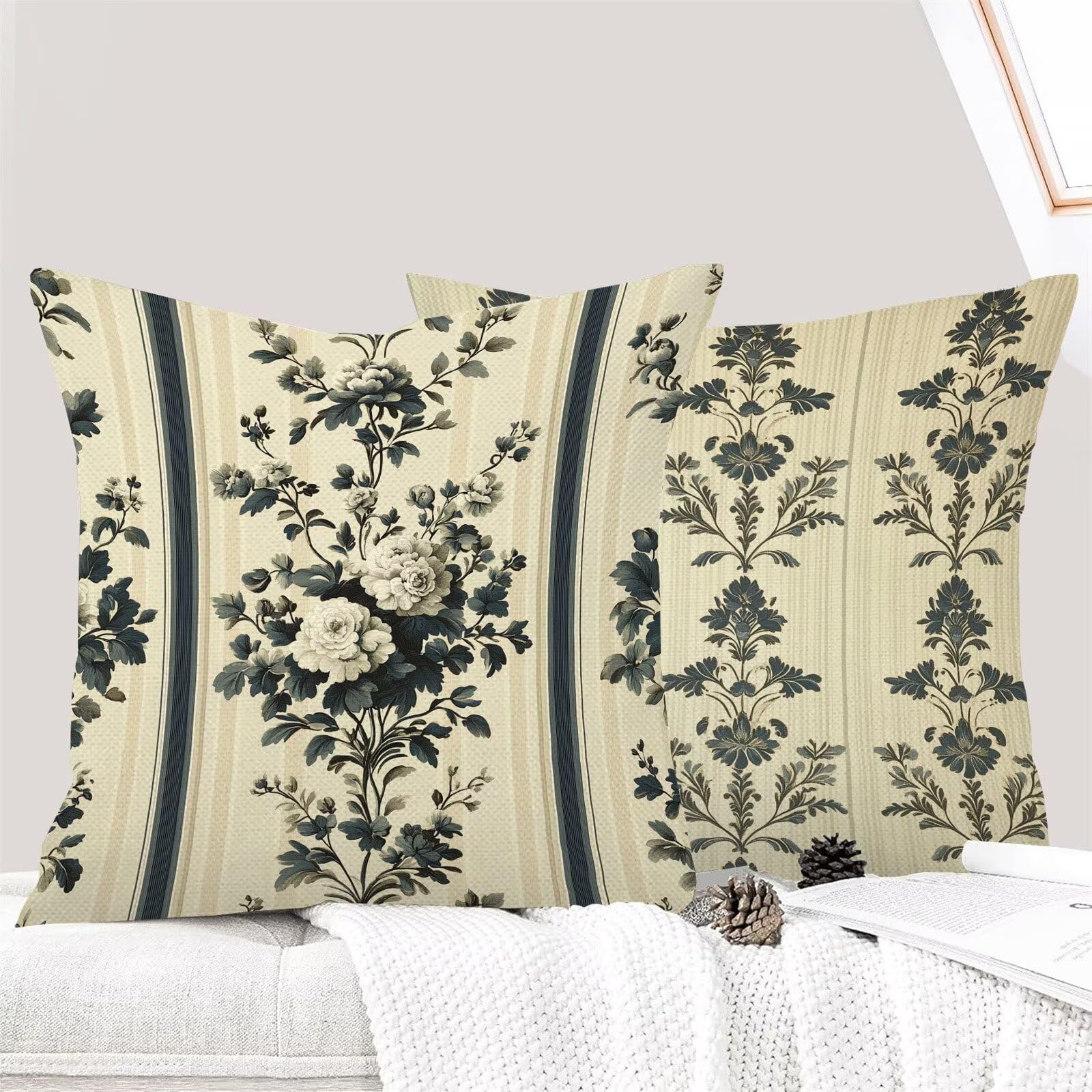 Juego de 4 Fundas Cojines Crema Flores (5) 60 x 60 cm Fundas Cojines, Decoración Moderna Cojin Exterior, para Sofá salón Coche Cama Sillas Decoración, Cuadrado Terciopelo Sofá Cojín Exterior m-442