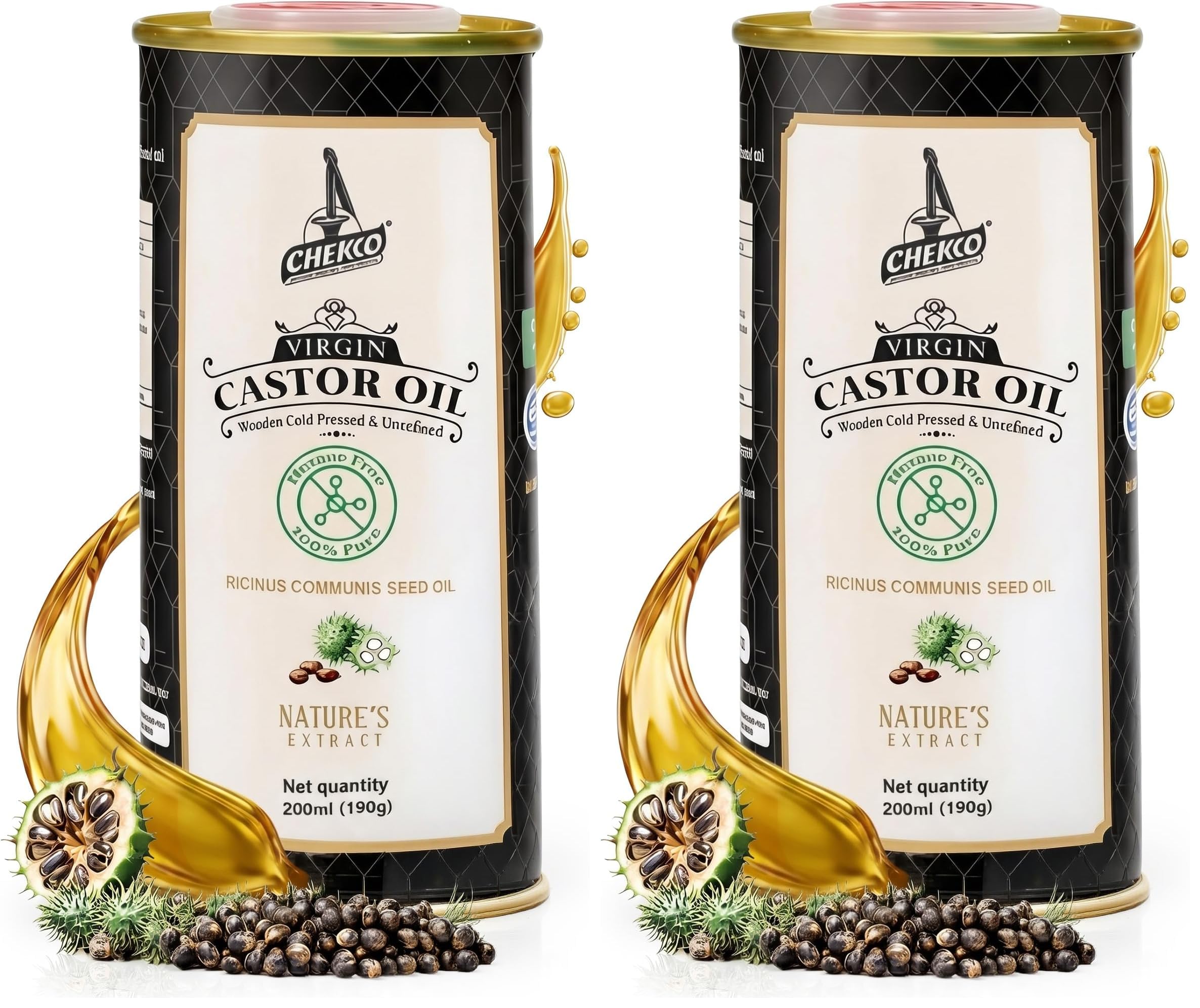 Chekko Cold Pressed Castor Oil Edible (Arandi) 200ml | 100% Pure & Natural Wood Pressed Virgin Castor Oil for Hair & Skin Care, Body Massage | Moisturization & Wellness For Men & Women (Pack of 2)-image-24