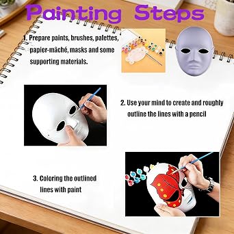 ANCKNE 10 Pcs White Mask DIY Set, Unpainted White Face Mask for Maske Costume, Hand Painted Mask for Personality Creative Design Dance Party, Masquerade, Cosplay Party for Full Face Men, Women Masks
