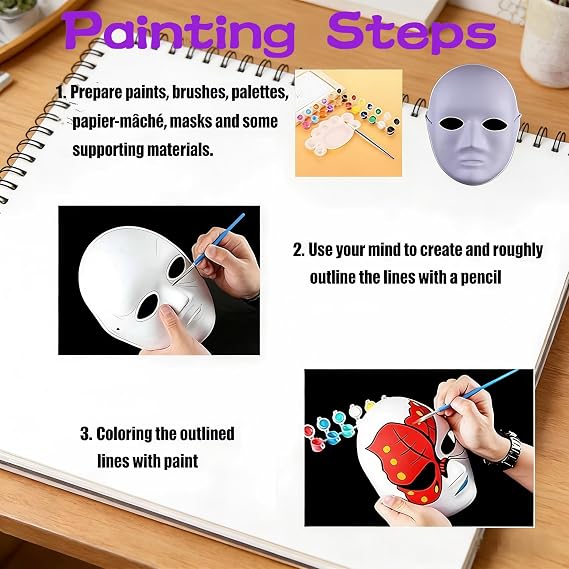 ANCKNE 10 Pcs White Mask DIY Set, Unpainted White Face Mask for Maske Costume, Hand Painted Mask for Personality Creative Design Dance Party, Masquerade, Cosplay Party for Full Face Men, Women Masks