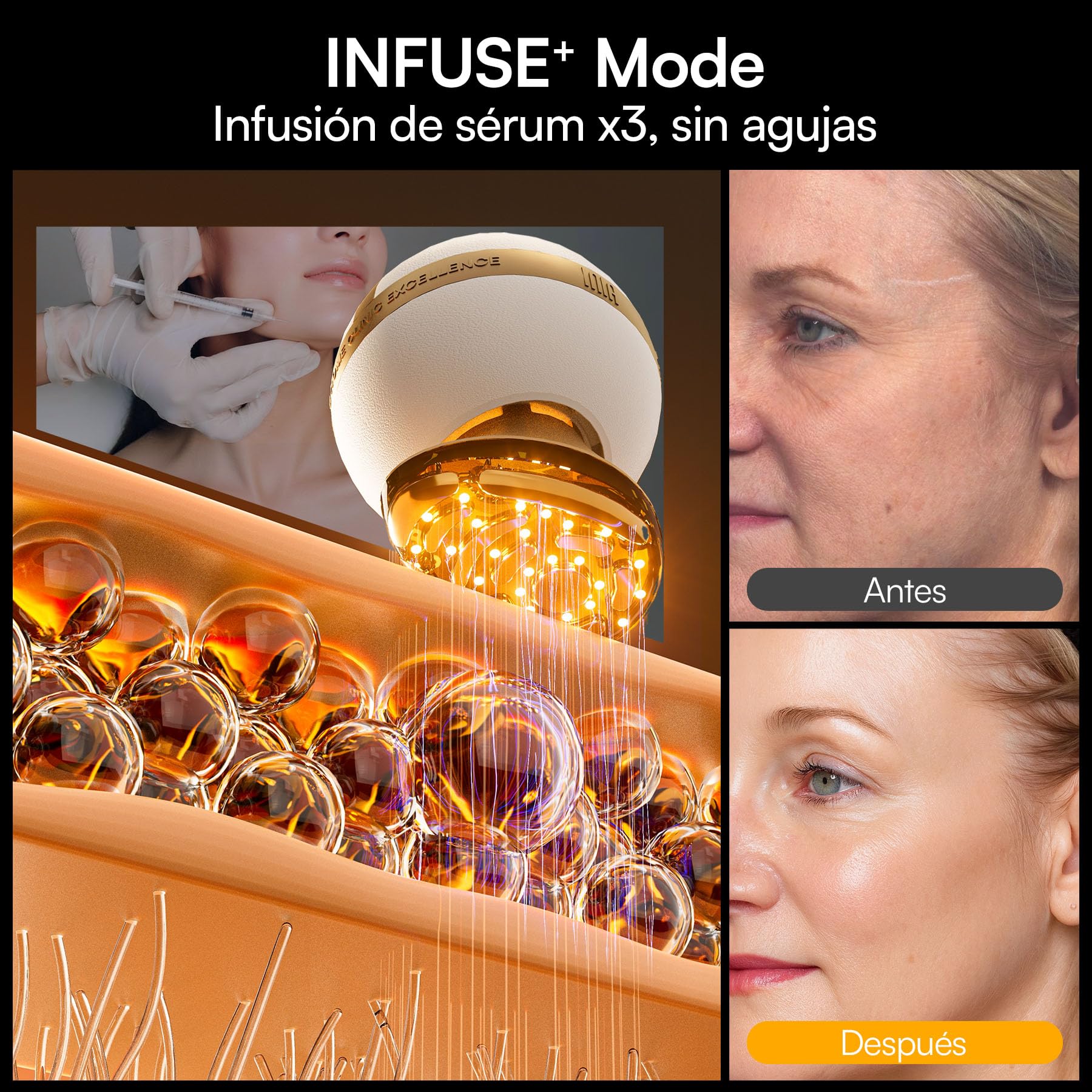 INIA SPHERA Dispositivo Facial de Microcorriente 8 en 1 Mejorado para Rostro y Cuello – Luz Roja, Función Térmica y Fría, 5 Modos Personalizados, Cuidado de la Piel y Luminosidad en Casa