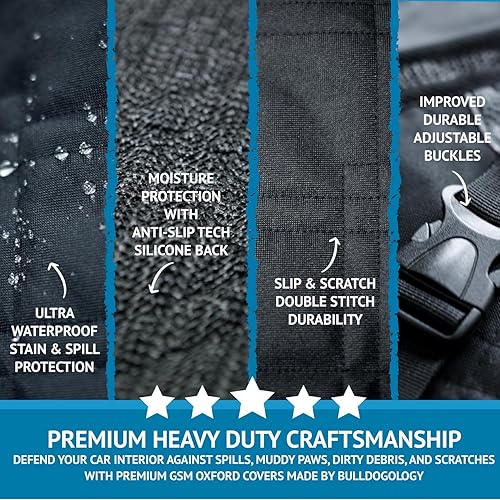 Vista 28 de Bulldogology - Cubierta de asiento para perros, revestimiento de primera calidad, resistente durabilidad, impermeable, respaldo antideslizante, Negro