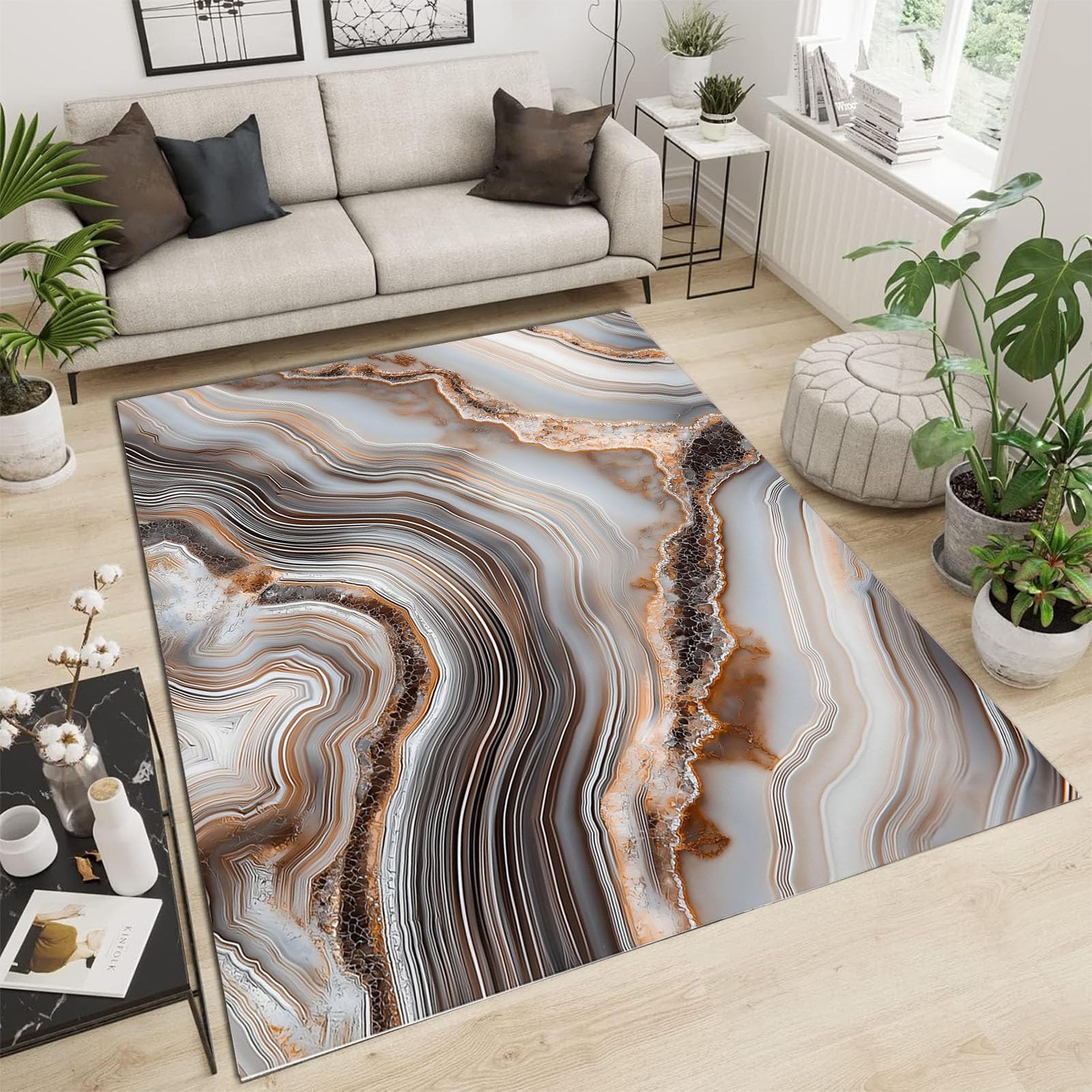 Tapis de chambre abstrait marbre pour créer un coin lecture cosy