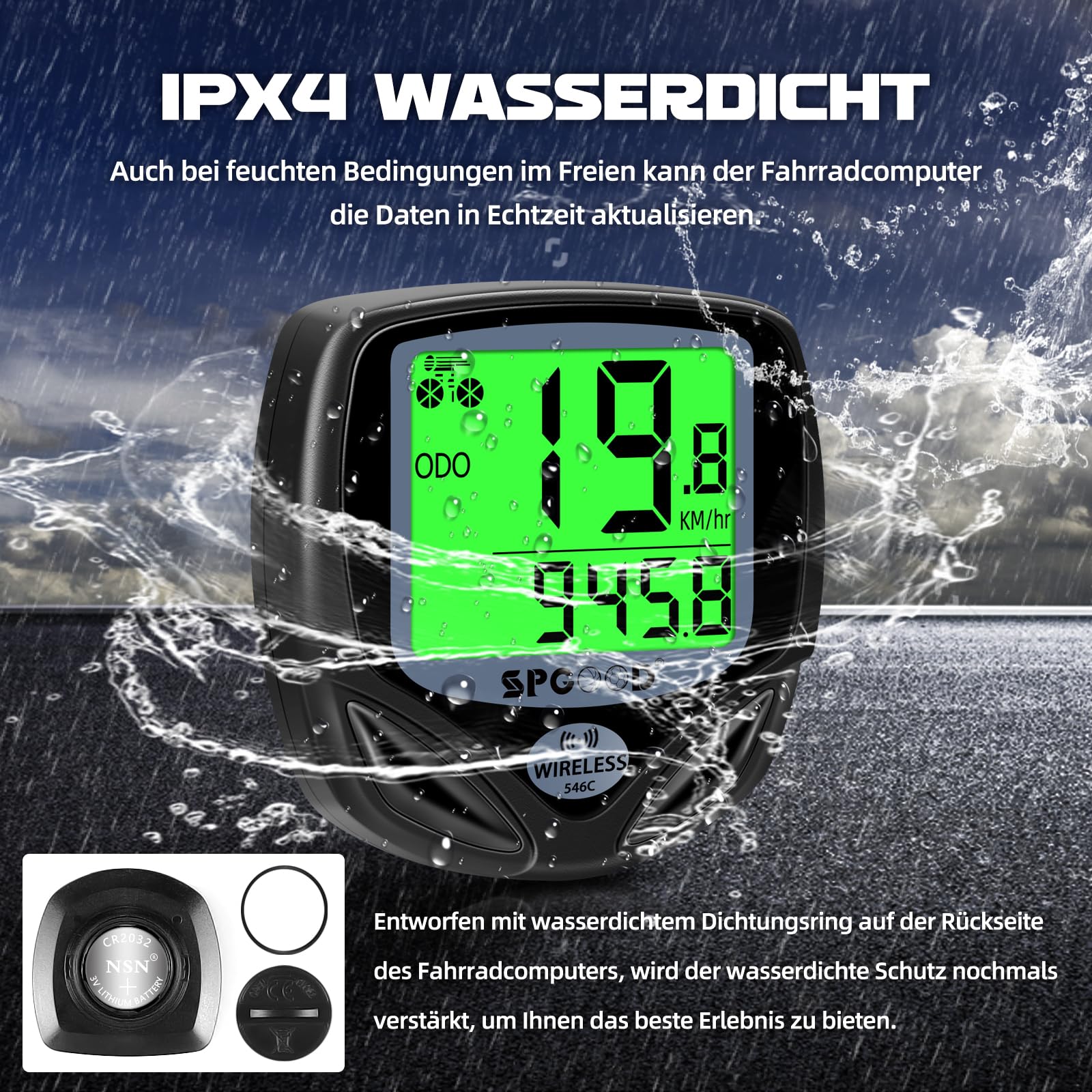 SPGOOD Compteur Vélo sans Fil, 19 Fonctions Étanche IP54 avec Compteur Vélo De Vitesse De Vélo À Affichage Rétro-Éclairé, Compteur De Vitesse De Vélo Démarrage/Arrêt Automatique Compteur VTT