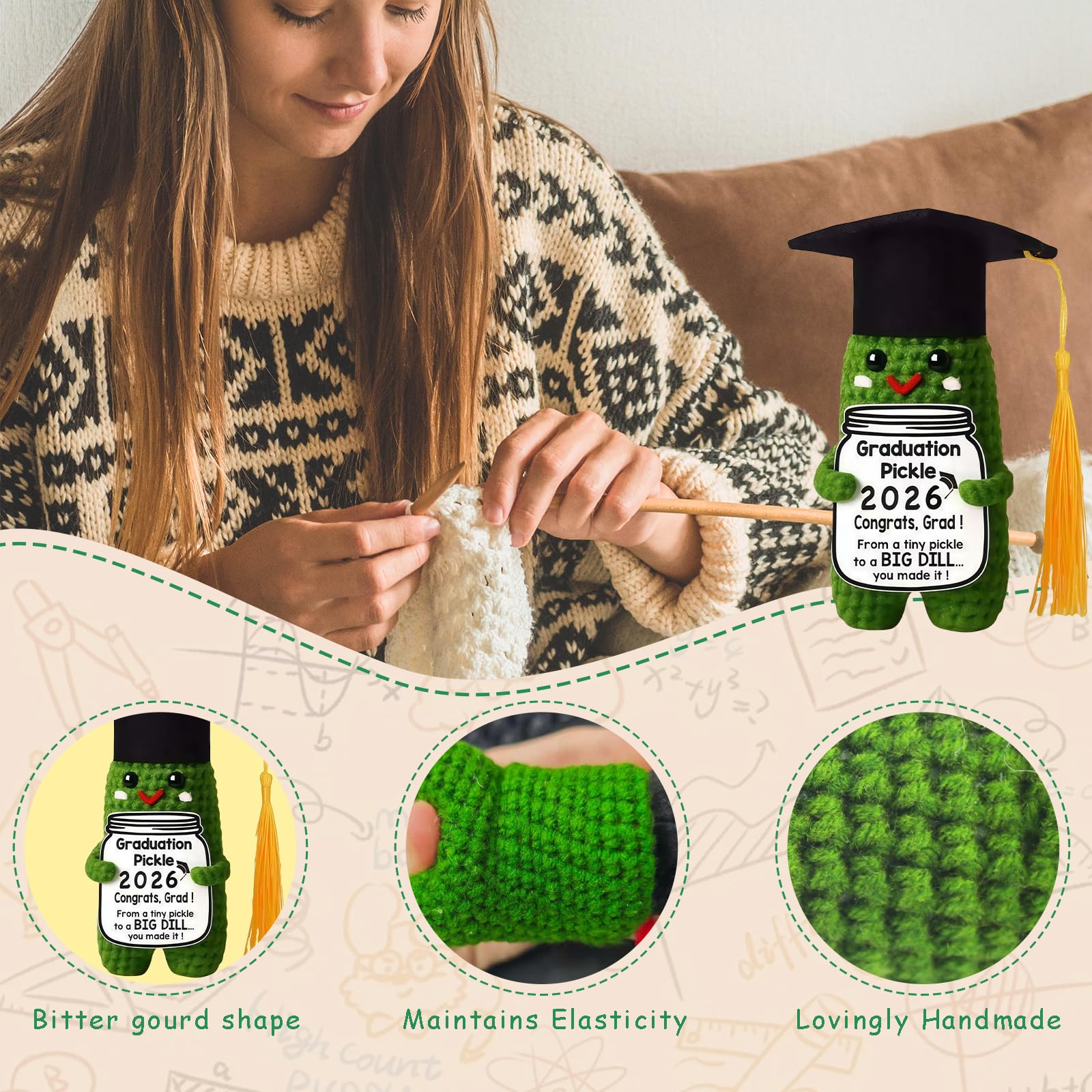 Graduation Gifts 2026 - Funny Handmade Crochet Pickle Grad Gift, A Quirky Congrats Present For Him And Her, Ideal For High School, College & University Graduates Unique Handmade Crochet Craft - 5
