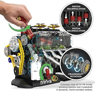 V8 Engine Model Kit, 659 Pieces, Hand-Cranked STEM Build