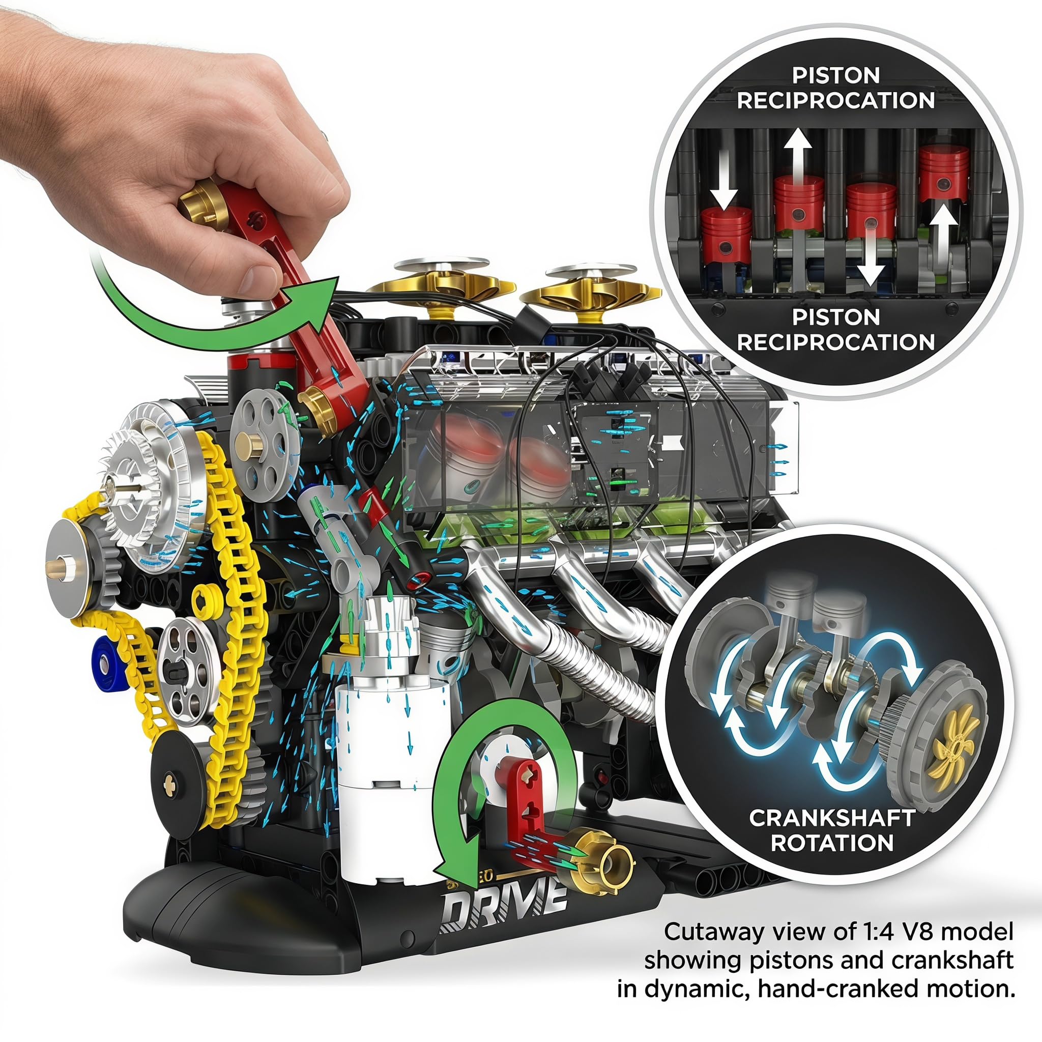 Maqueta Motor V8 659 Piezas Escala 1:4 – Manivela Mecánica | Kit Mecánica Adultos Maquetas para Montar Stem Idea Regalo Hombre Colección