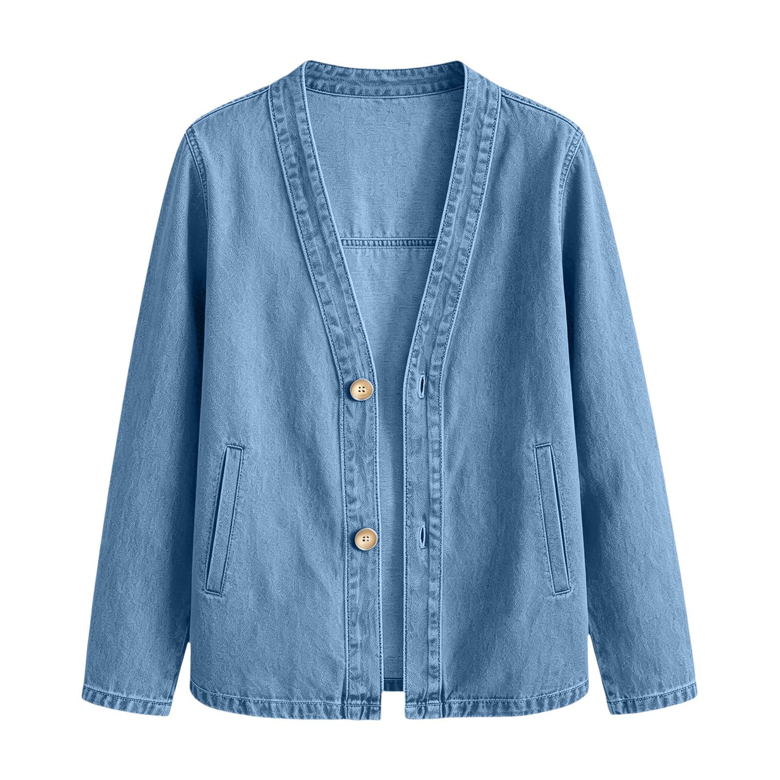 Jeansjacke Damen Oversize,Damen Jeansjacke V-Ausschnitt Langarm Leicht üBergangsjacke Mit Knopfleiste Vintage Cardigan FrüHlingsjacke Atmungsaktives DüNne Jeans Jacket Denim Jacken FüR FrüHling Herbst