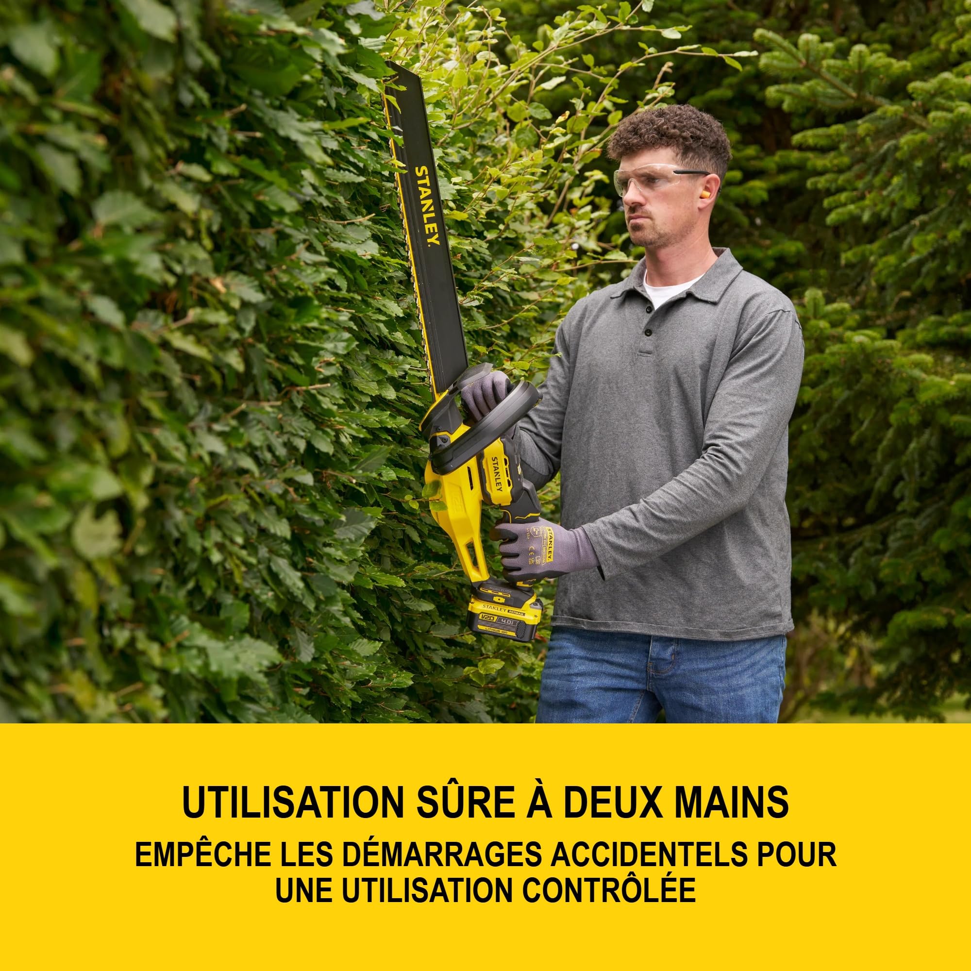 Stanley V20 Taille-haie Longue portée sans Fil et brushless, sans Batterie ni Chargeur, 18V, STCHT8255BXJ