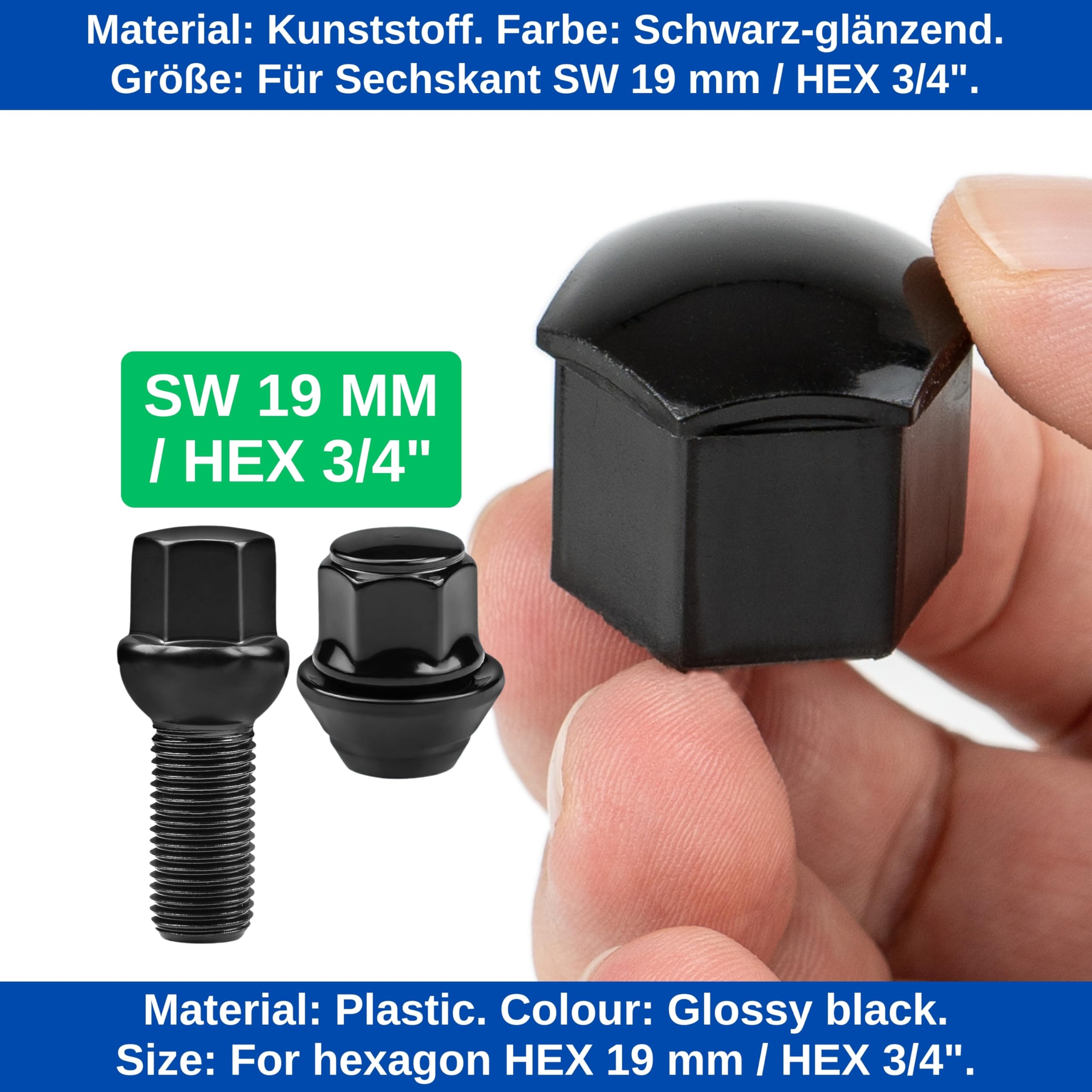 Radschrauben Kappen Matt Schwarz Für SW21 Muttern 21mm Radmuttern Kappen Cap X20