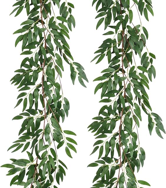 RECUTMS Artificial Willow Leaves Vine Twigs 2Pcs 5.7Ft Fake Hanging Ivy ...