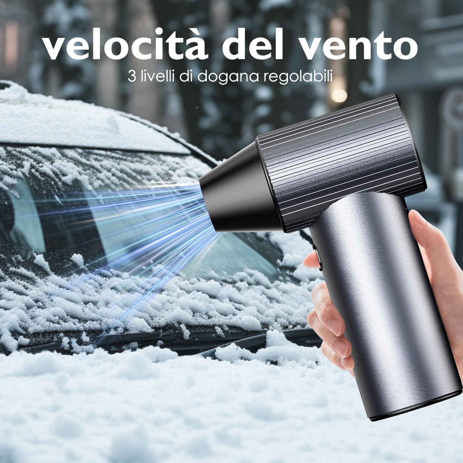 Soffiatore ad Aria Compressa Senza Filo, 90000 RPM, 3 Velocità Elettrico Aria Compressa Portatile per Auto/Casa/Ufficio/Camping con 4 Ugelli e Protezione Sovraccarico