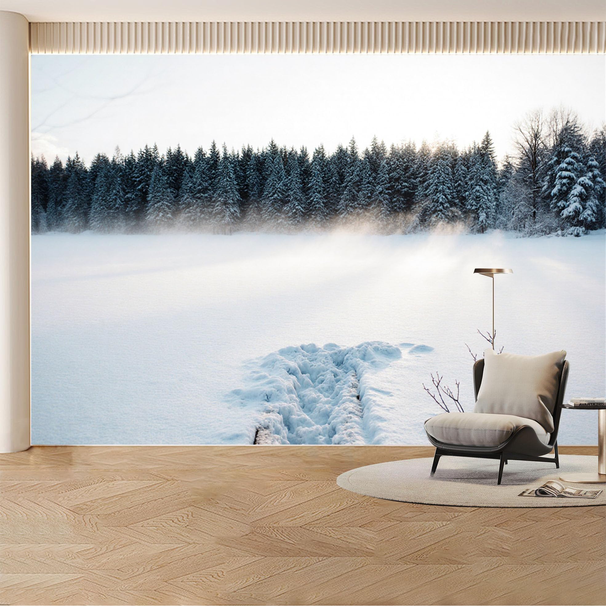 Custom Wall Mural Wallpaper Snowy Forest Landscape， Nature Wall Decor， Large Wall Art， Misty Winter Theme Removable SelfAdhesive Large Photo for Living Room， Bedroom， Office