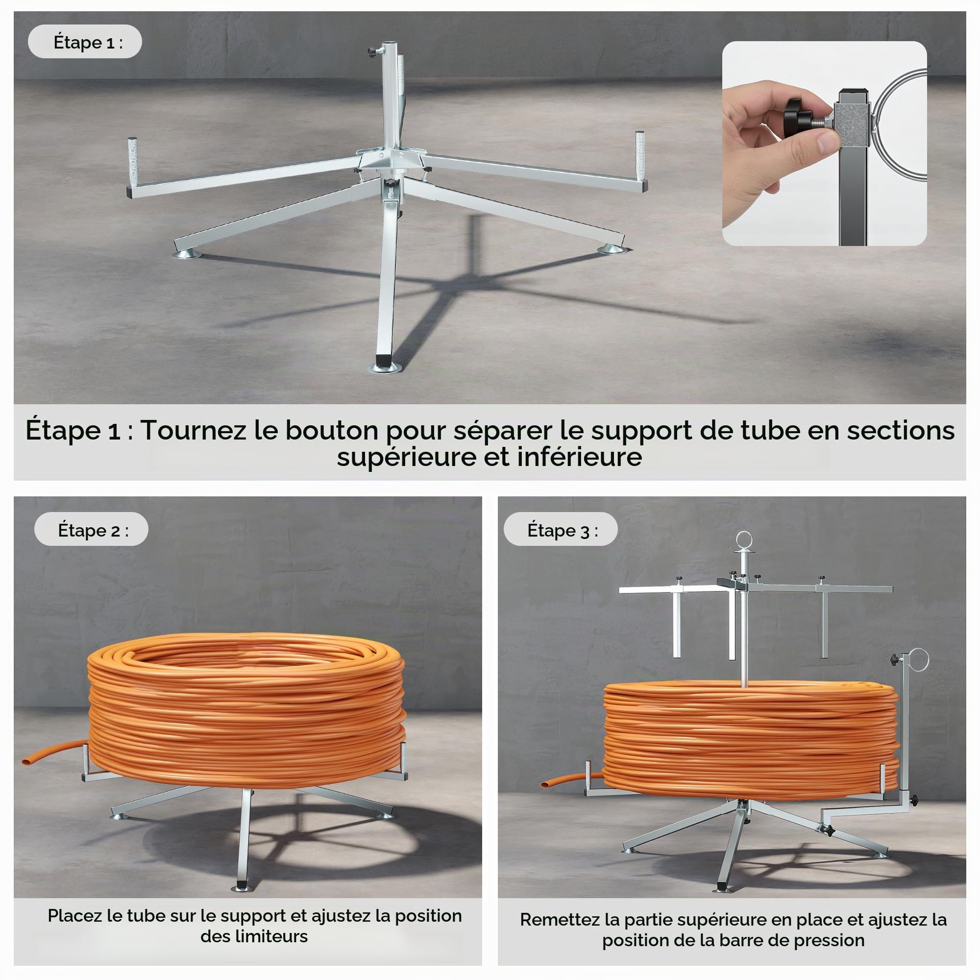 Enrouleur de câble pour chauffage au sol, charge jusqu'à 300 kg, longueur du rouleau 600 m, pour tube PEX, PERT, AL/PEX, avec sac