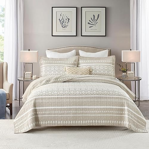 Juego de edredones de tamaño Queen, juego de edredón de 100 % algodón, color gris topo, acolchado, de algodón, bohemio, ligero, juego de ropa de