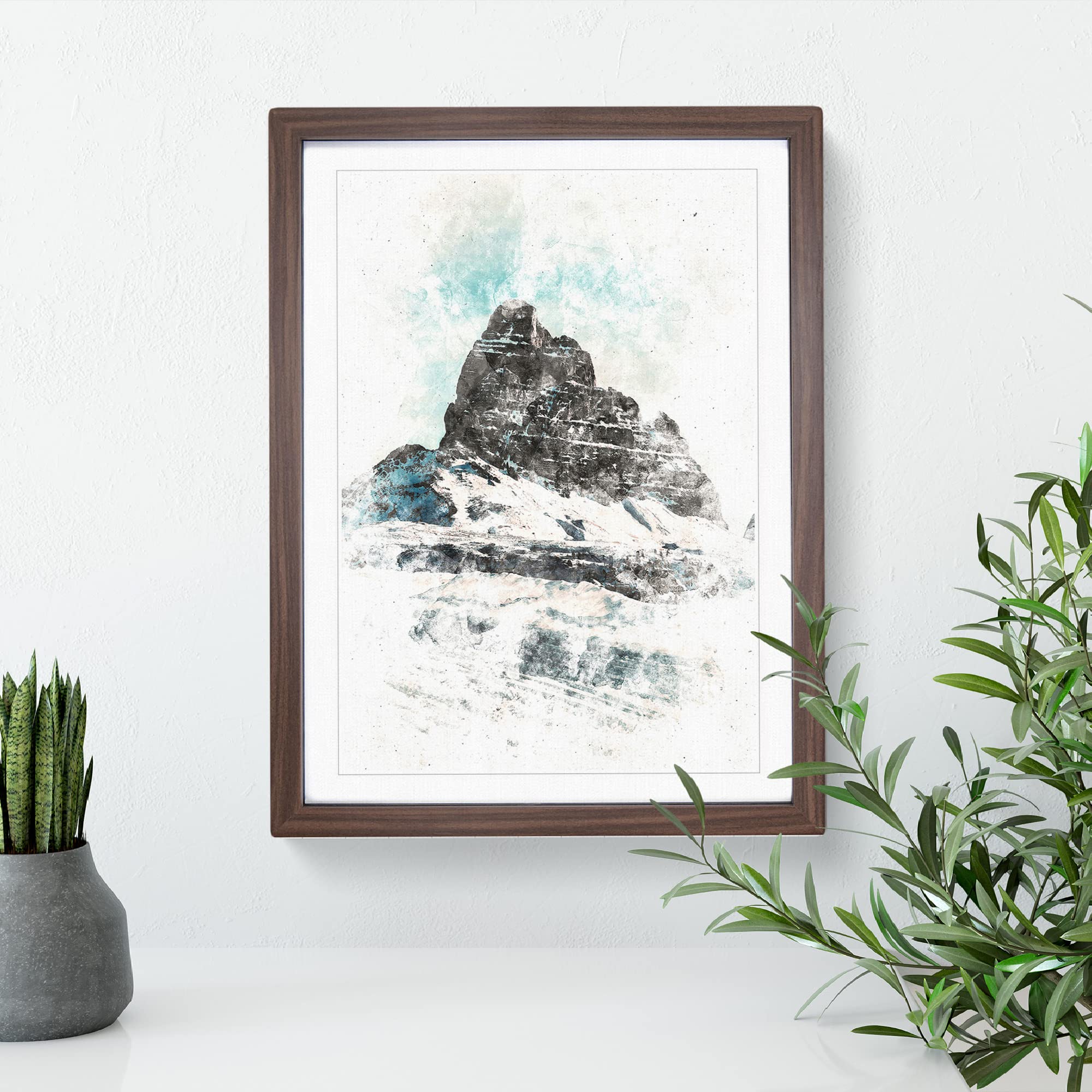 Mountain Summit In Italy Watercolour Modern Framed Wall Art Print - Image 3