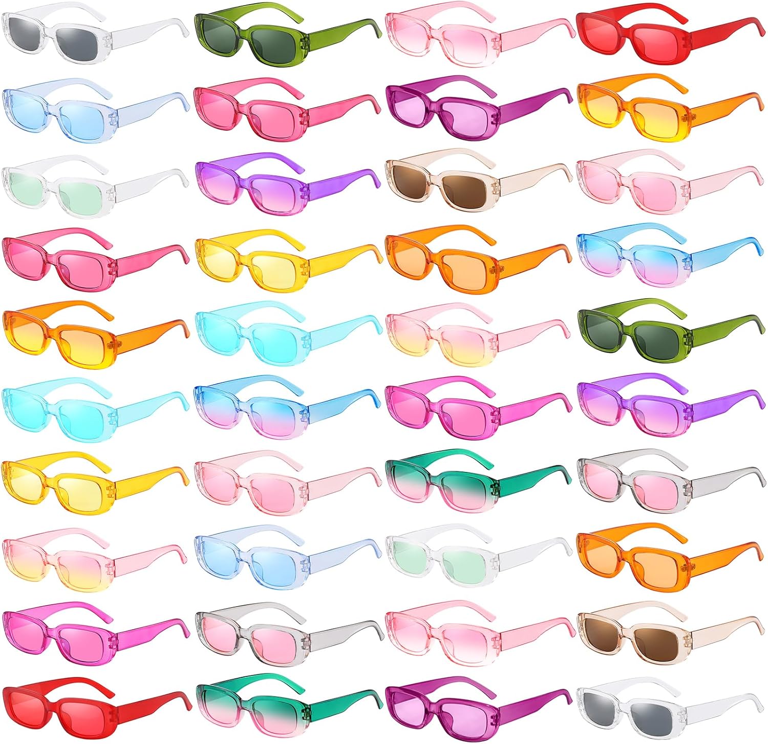 40 Pairs Colorful/Black Rectangle Sunglasses Bulk Adults Unisex, Fun 90s Retro Y2k Small Rectangle Party Glasses