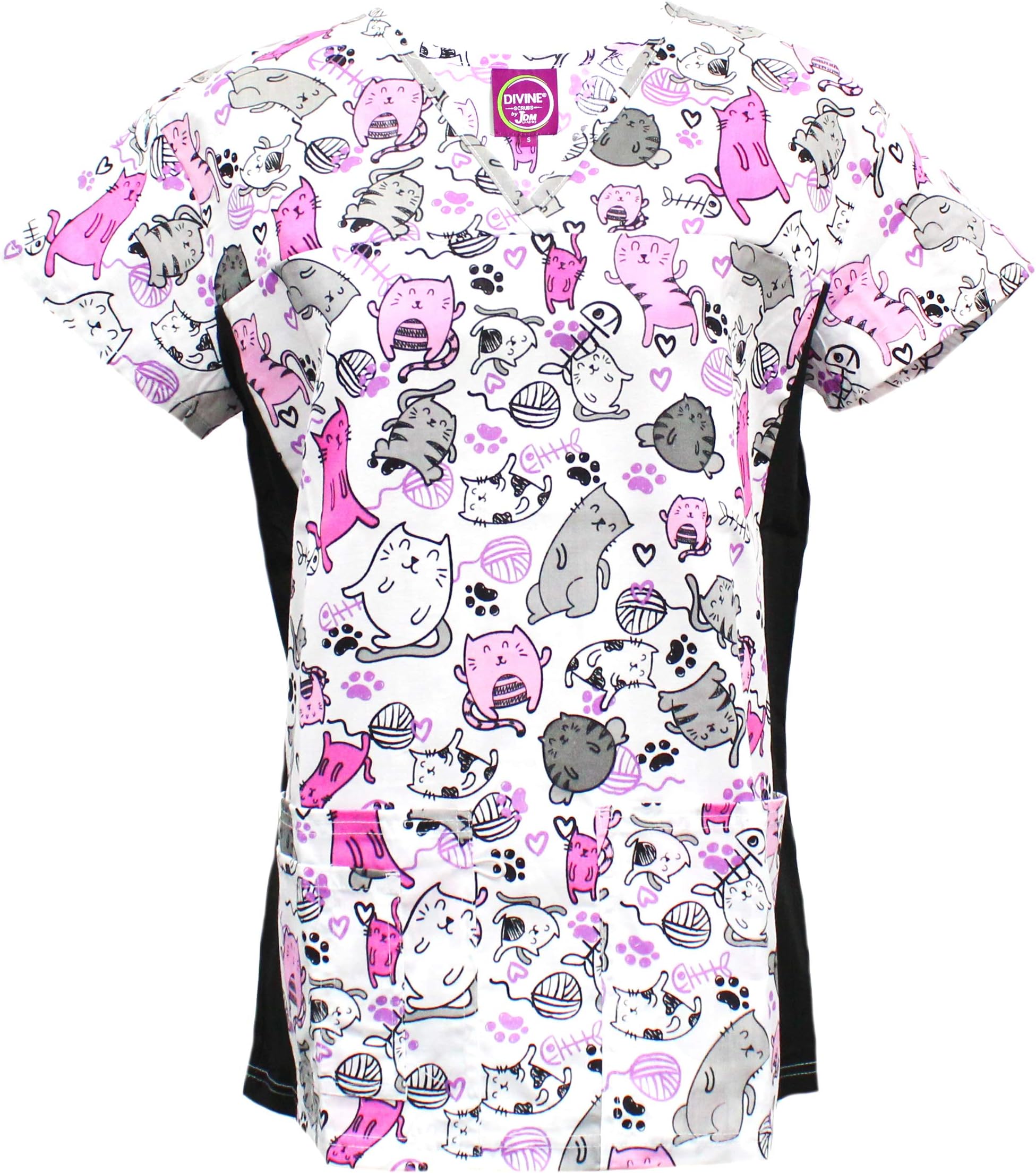 Divine Scrubs Women's Medical Nursing Stretch Top Patterned Multi Pocket Uniform Shirt