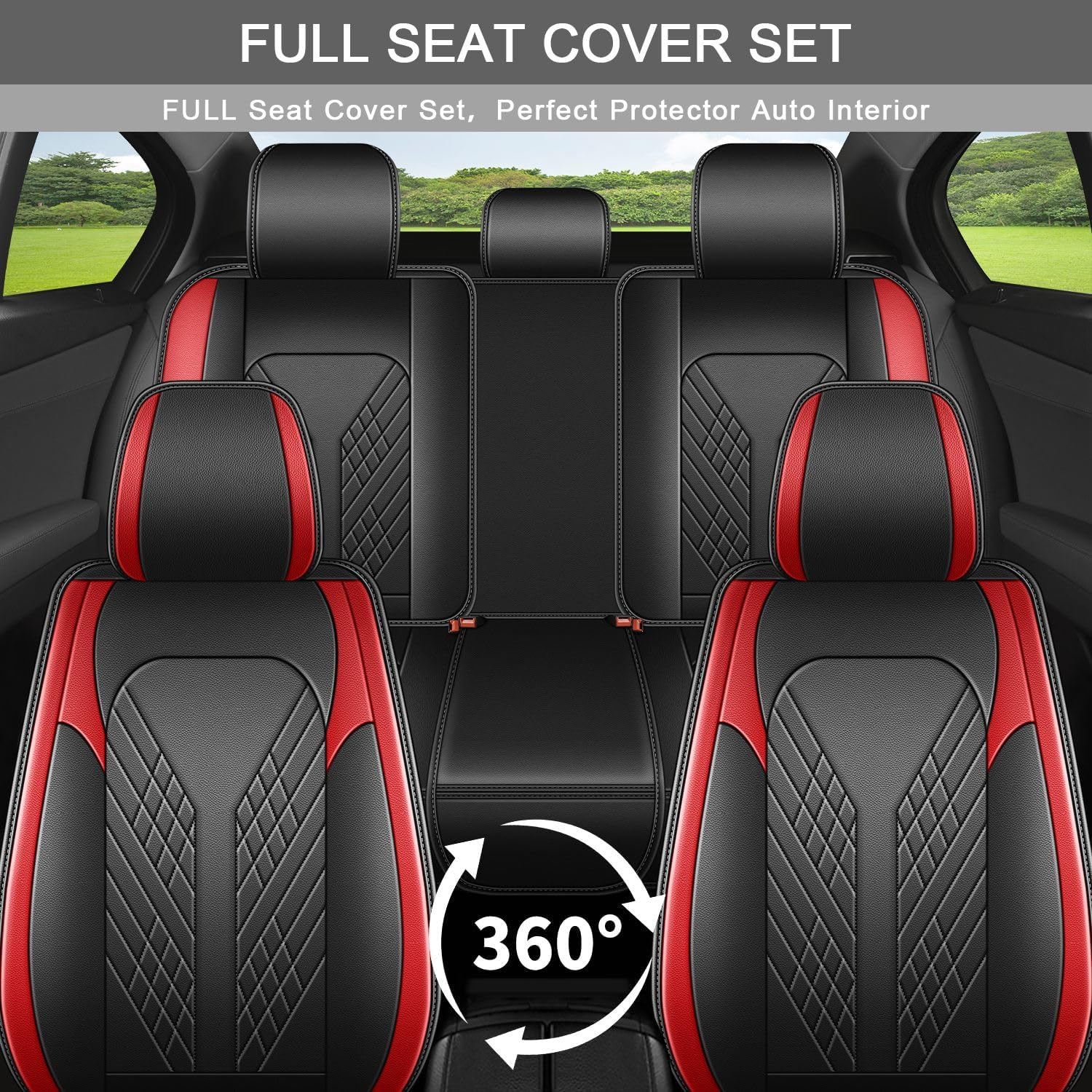 Car Seat Covers Full Set Fit for Jeep Gladiator 2020-2026 Waterproof Faux Leather Car Seat Cushions Automotive 5 Seat Covers Set(Black&Red)
