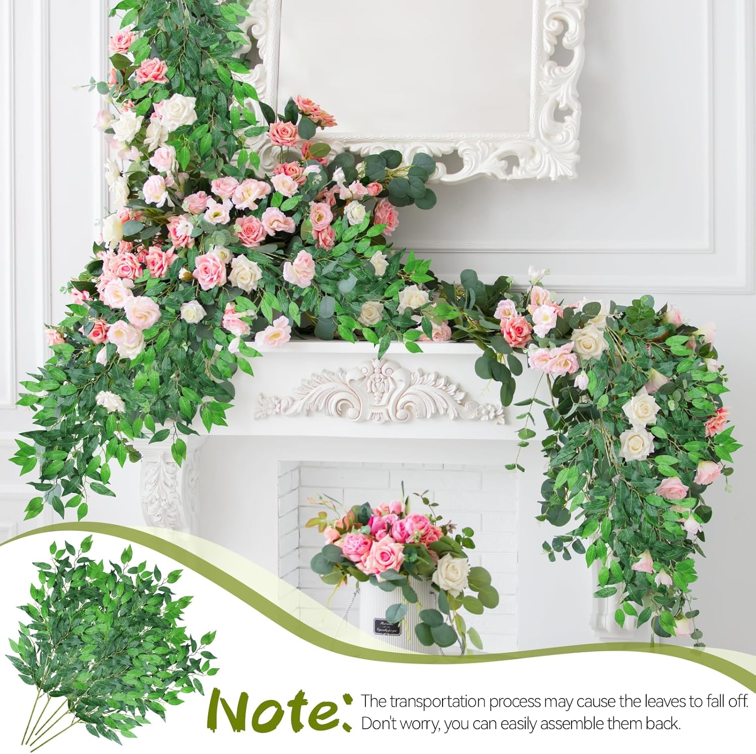 20 Pack Artificial Italian Ruscus Greenery Stems, 27.5''Faux Green Leaf Garland Branches Hanging Fake Greenery Sprays for Wedding Bouquet Floral Arrangements Arch Table Centerpiece Home Decor