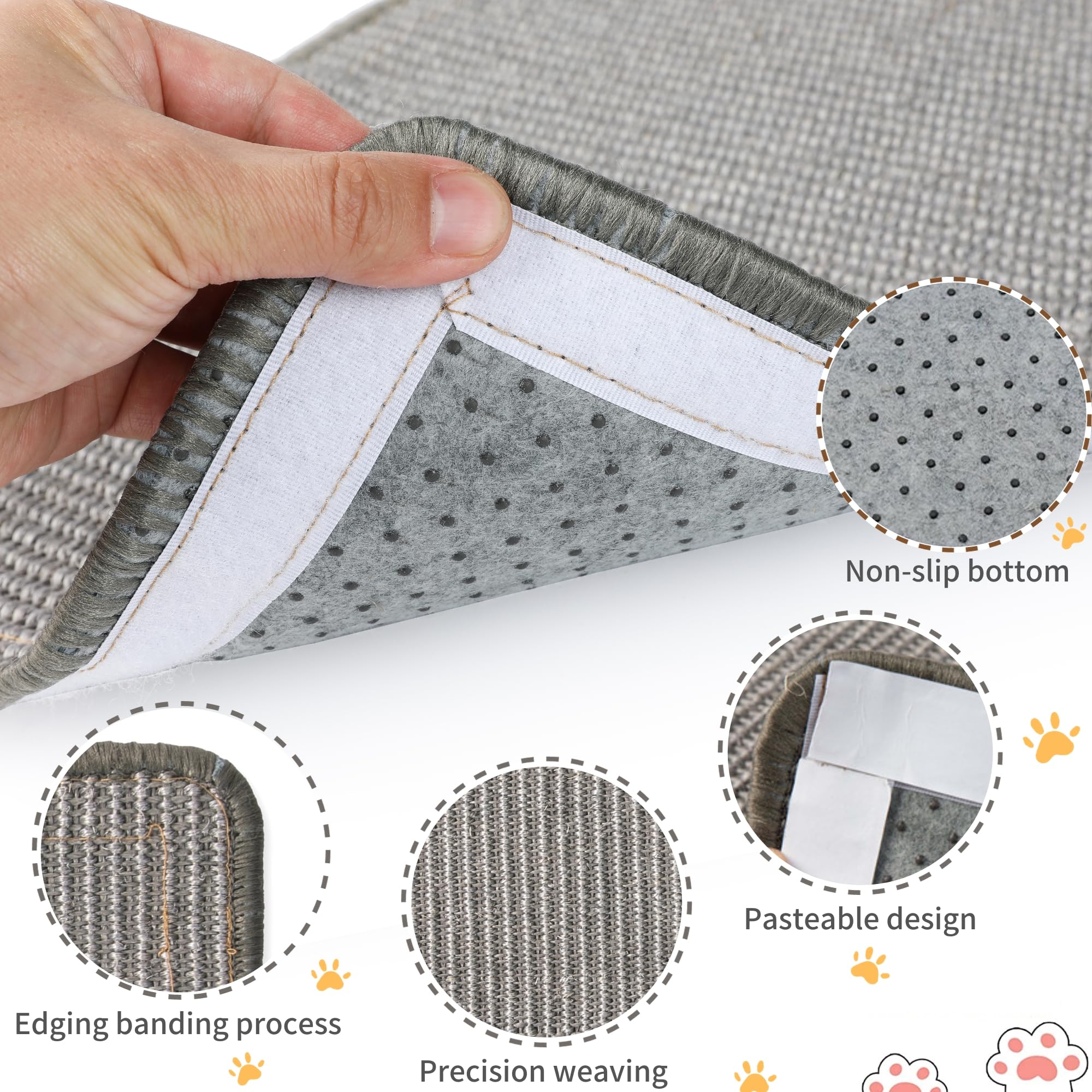 JanYoo Cat Scratching Mat for Sofa Cat Scratch Protector, Sisal for Cats Scratching Mat, Carpet, Furniture Protector, Grey, Pack of 2 - Image 4