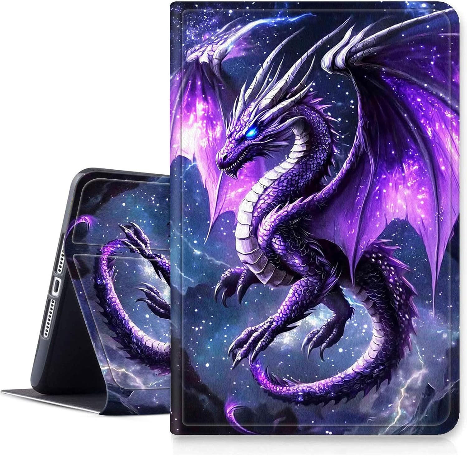 for Fire Hd 10 Tablet Case 11th/13th Generation 2021/2023 Release,Hybrid Slim Multi-Angles Stand Cover for Kindle Fire HD 10 Plus 11th Gen,Auto Wake/Sleep-Purple Dragon Galaxy