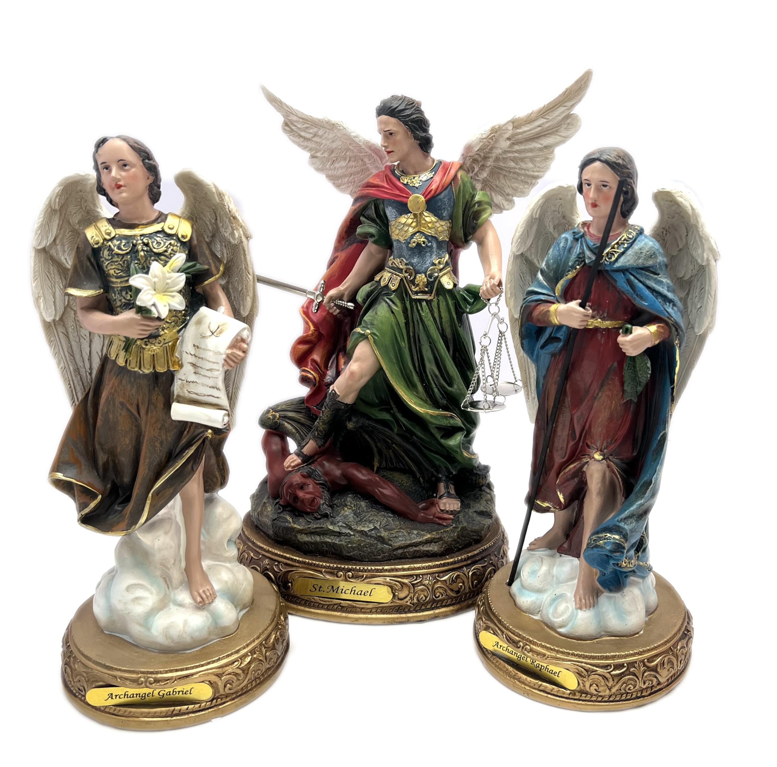 Moviebros Religious Archangel Statues Set, Michael, Gabriel, Raphael, 12 Inches Tall, Hand-Painted Figurines, 3 Piece Collection
