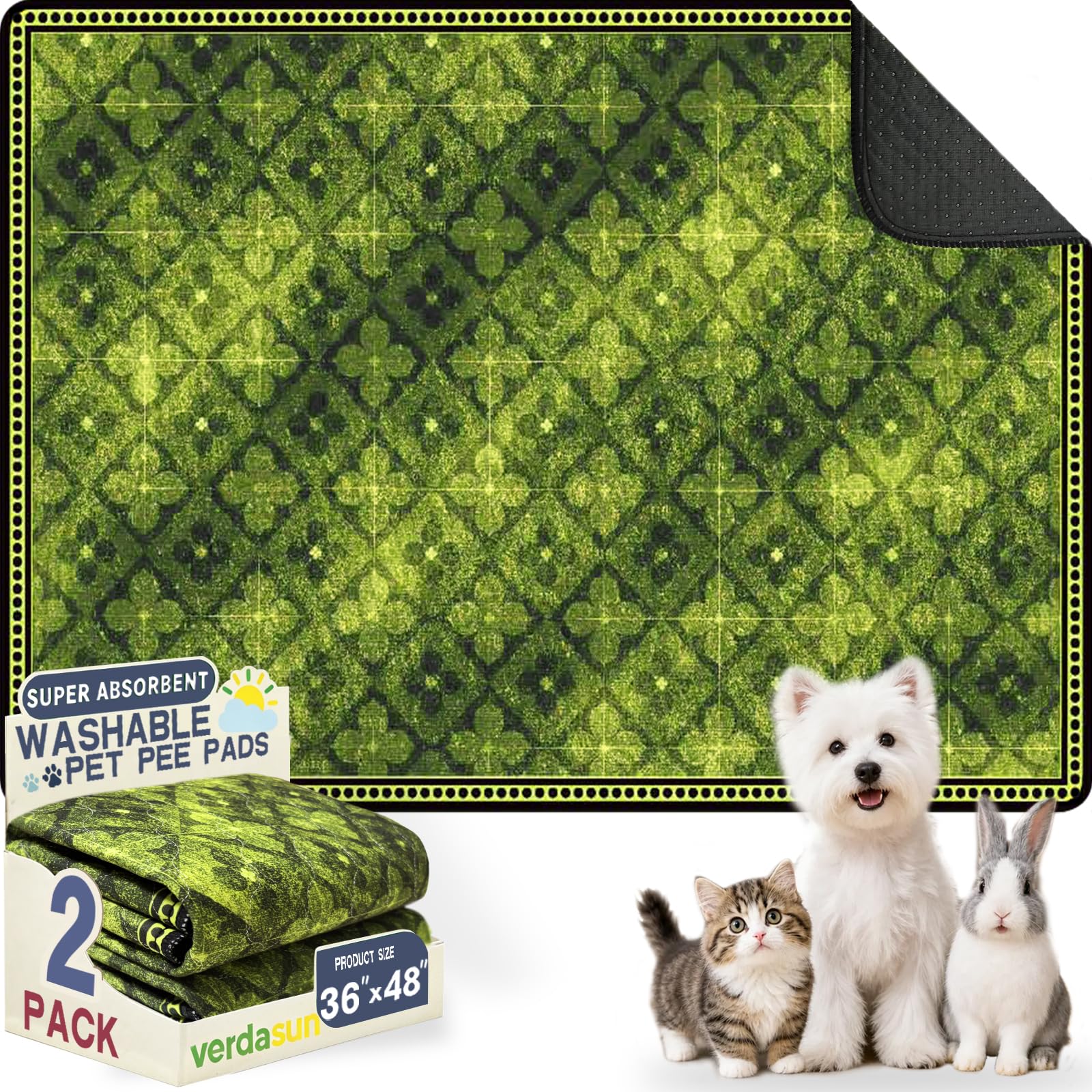 Washable Pee Pads for Dogs, Reusable Puppy Potty Training Pads, Ultra-Absorbent Thick Waterproof Leak-Proof Non-Slip Pads &amp; Mat for Crate, Playpen, Floor, Whelping &amp; Housebreaking , 2 Pack 36"x48"