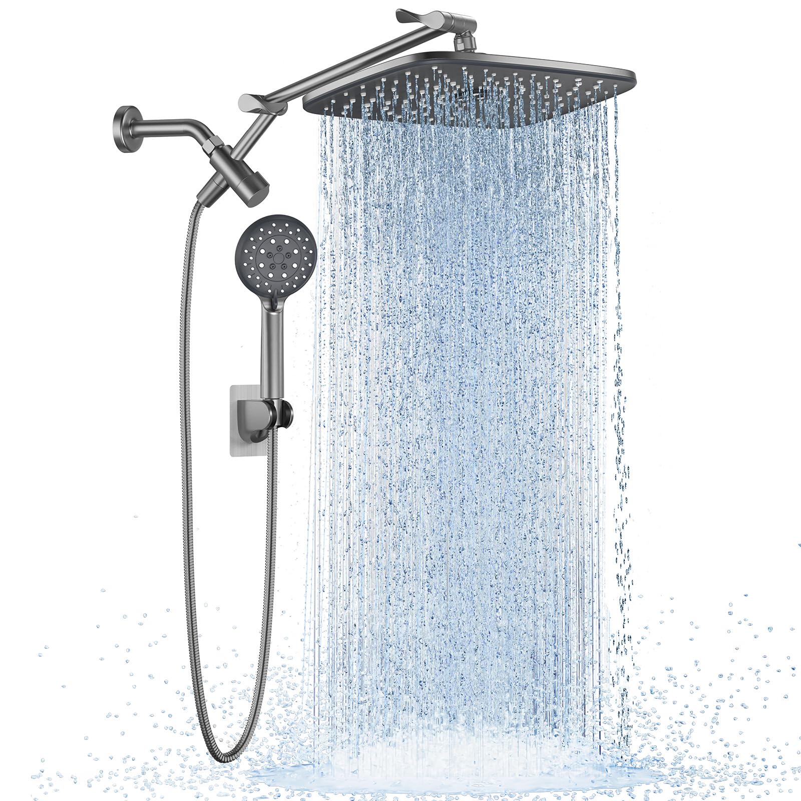 Veken Gunmetal Gray 11.8" High Pressure Shower Head with Handheld, Durable