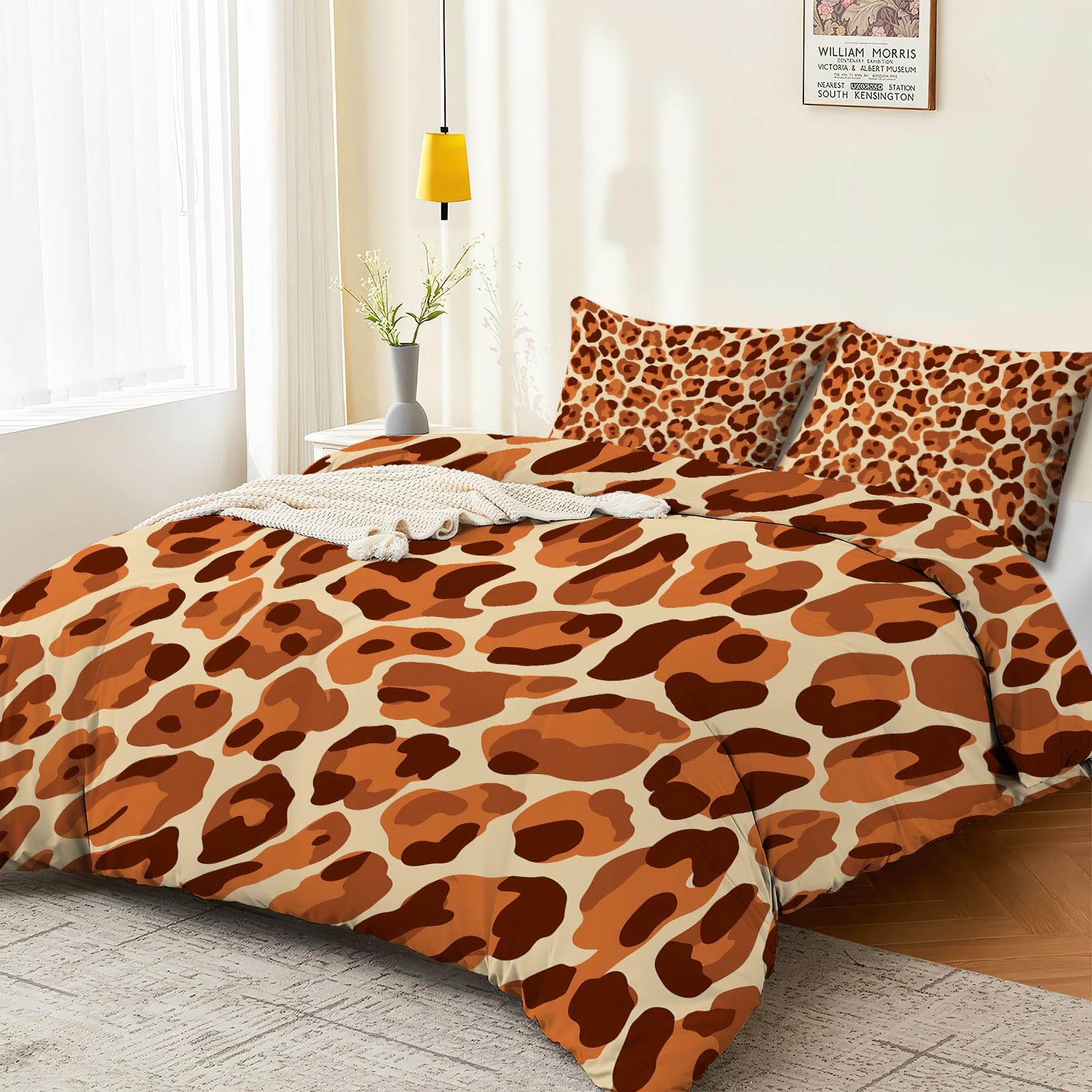 Minimalistyczny nowoczesny zestaw pościeli 230 x 220 cm, modny nadruk zwierzęcy, nadruk w panterkę, wielokolorowa, miękka, marszcząca się poszewka na kołdrę z mikrofibry z zamkiem błyskawicznym i 2