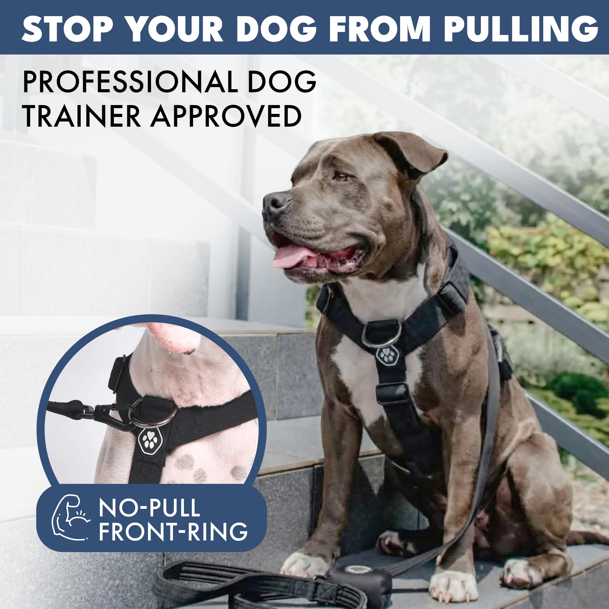 Spark Paws Harnais pour chien sans traction pour chiens de grande taille, harnais pour chien très résistant pour grandes races fortes, réglable, design de halter en forme de Y rembourré avec clip