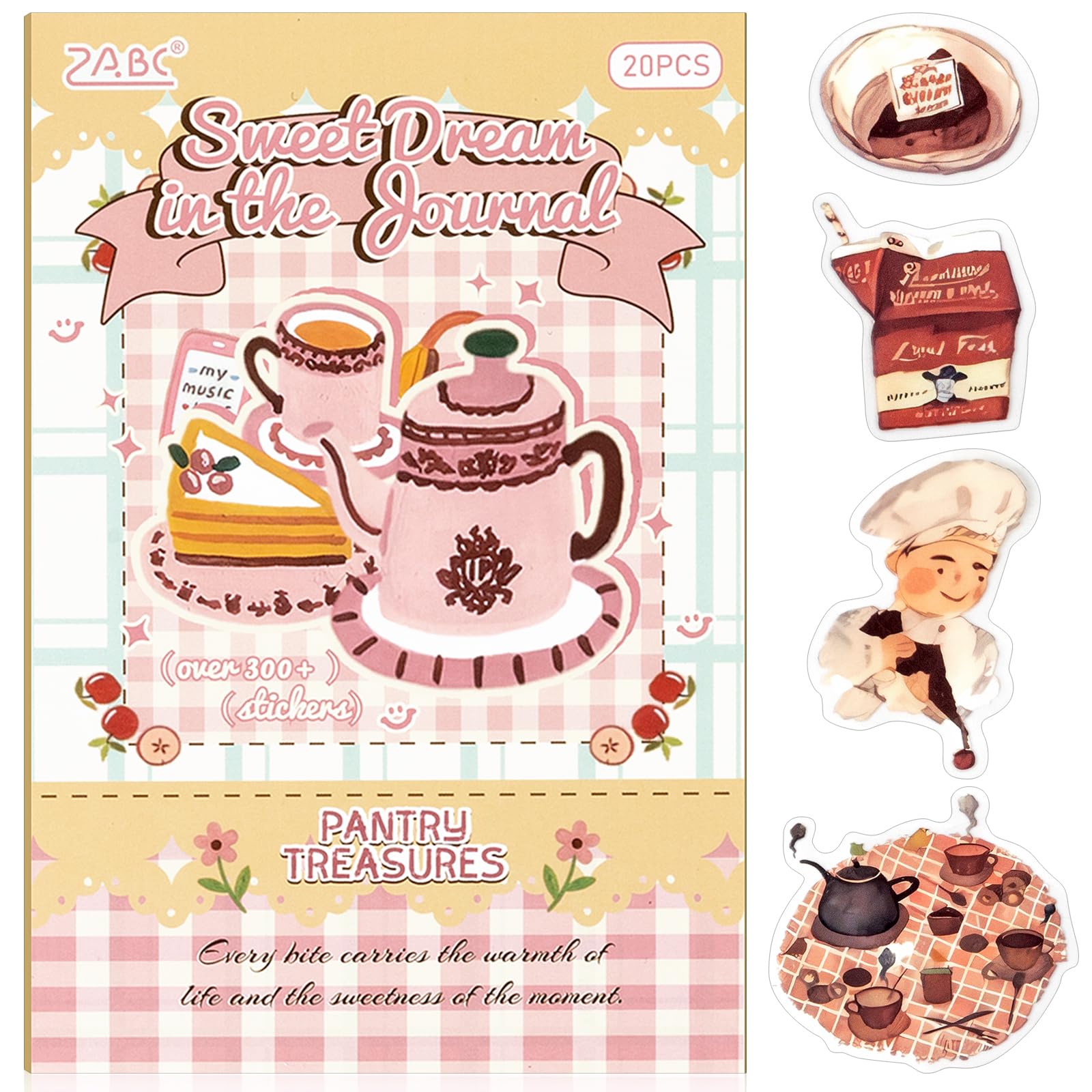Foodie Time Series Sticker Scrapbooking Supplies for Junk Journal, 20 Sheets PET Stickers - Vintage Journaling Stickers — image 1