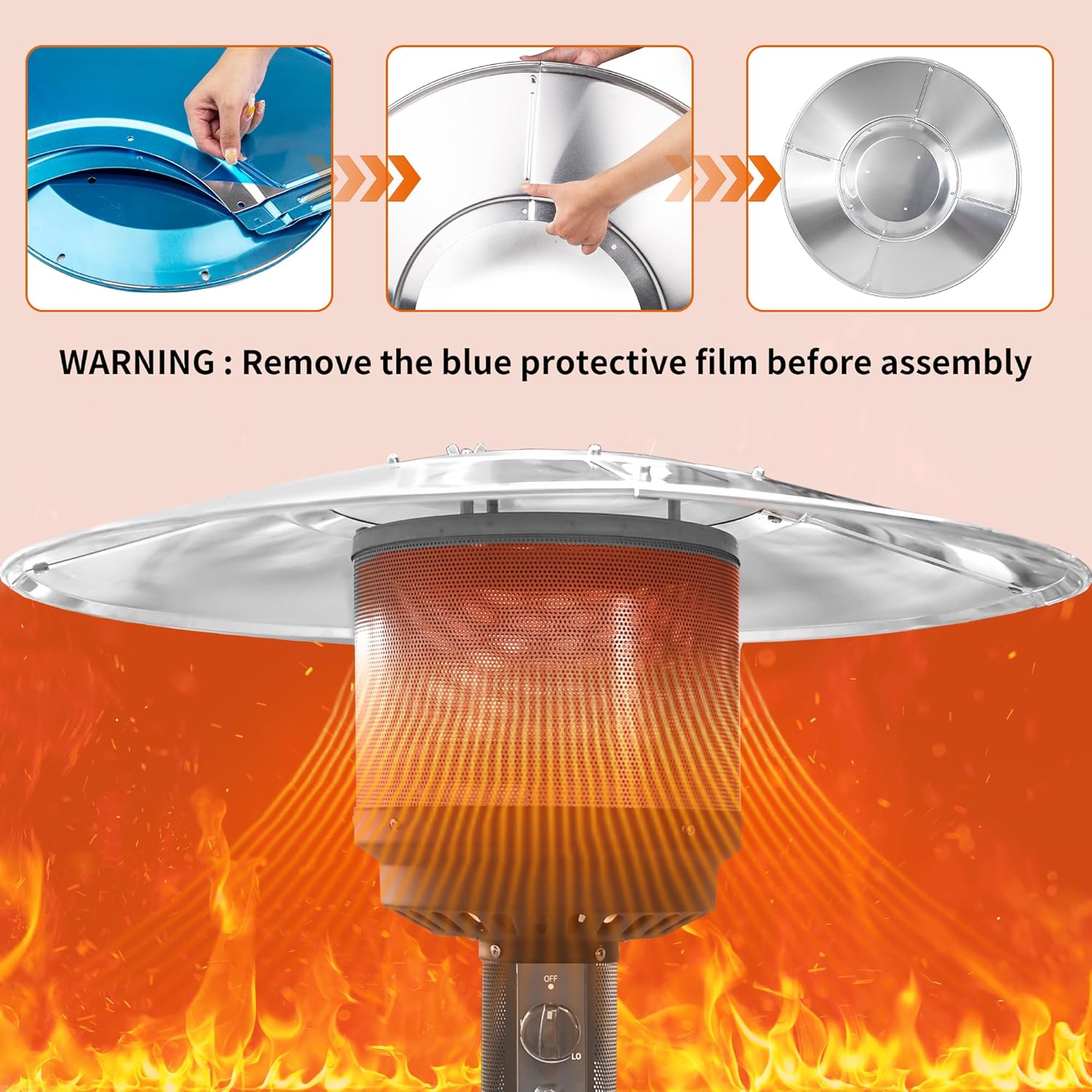33" Patio Heater Reflector Shield – Aluminum Heat Reflector Dome Top Replacement for Propane Outdoor Heaters, Rust-Resistant Round Cover with 3-Hole Mount