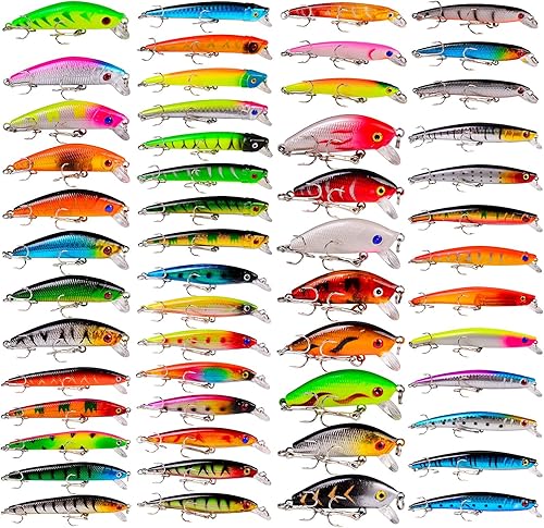 Miniatura 8 de Juego de Señuelos de Pesca de Lubina para Agua Salada y Dulce, Incluye Señuelos de Superficie, Señuelos Duros, Minnow, Crankbait, Lápiz VIB y