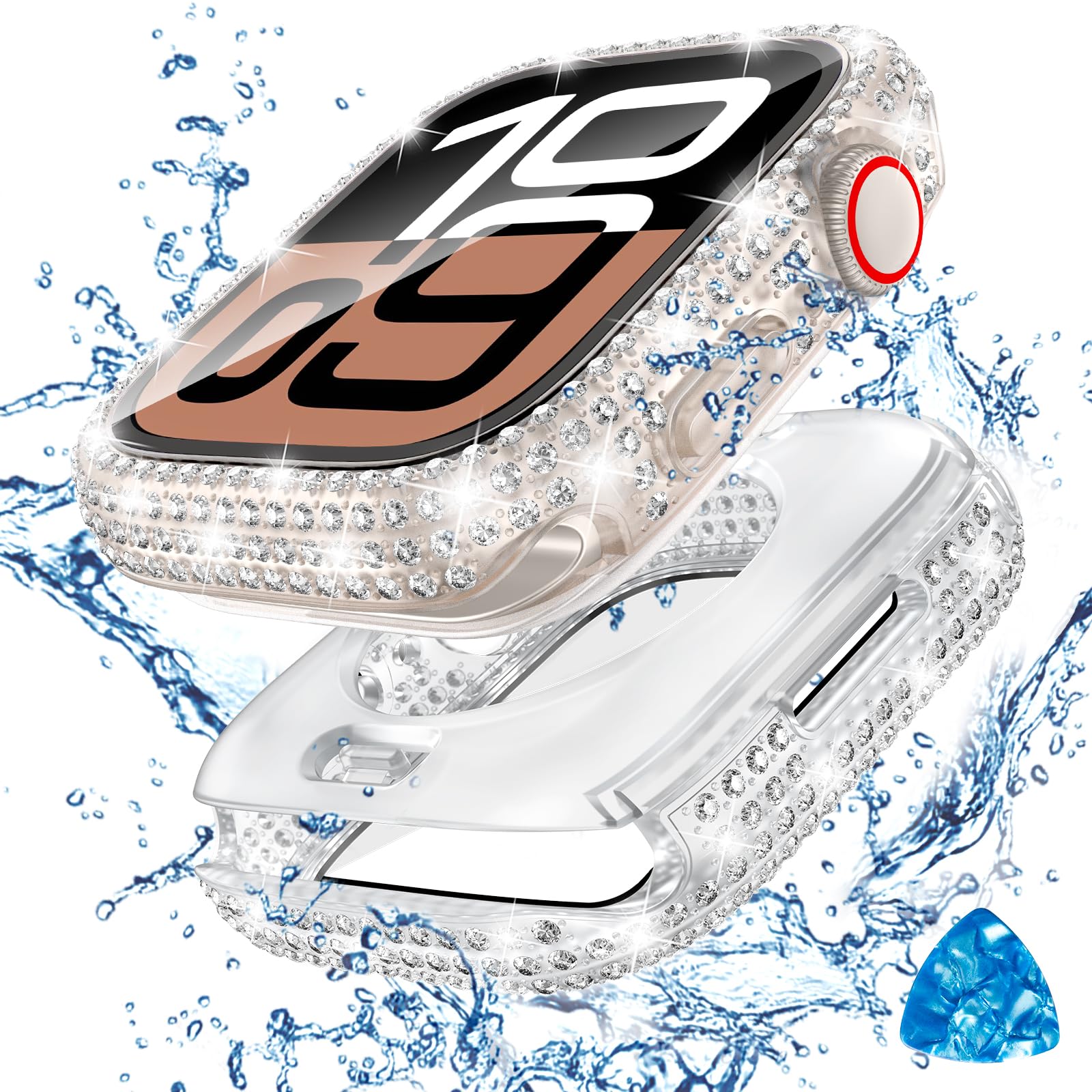Tensea [2 in 1 for Waterproof Apple Watch Screen Protector Case Series 11/10 42mm Accessories, 360 iWatch Diamond Front Bumper with Glass Film and Back Bumper, Bling Face Cover Women, 42 mm