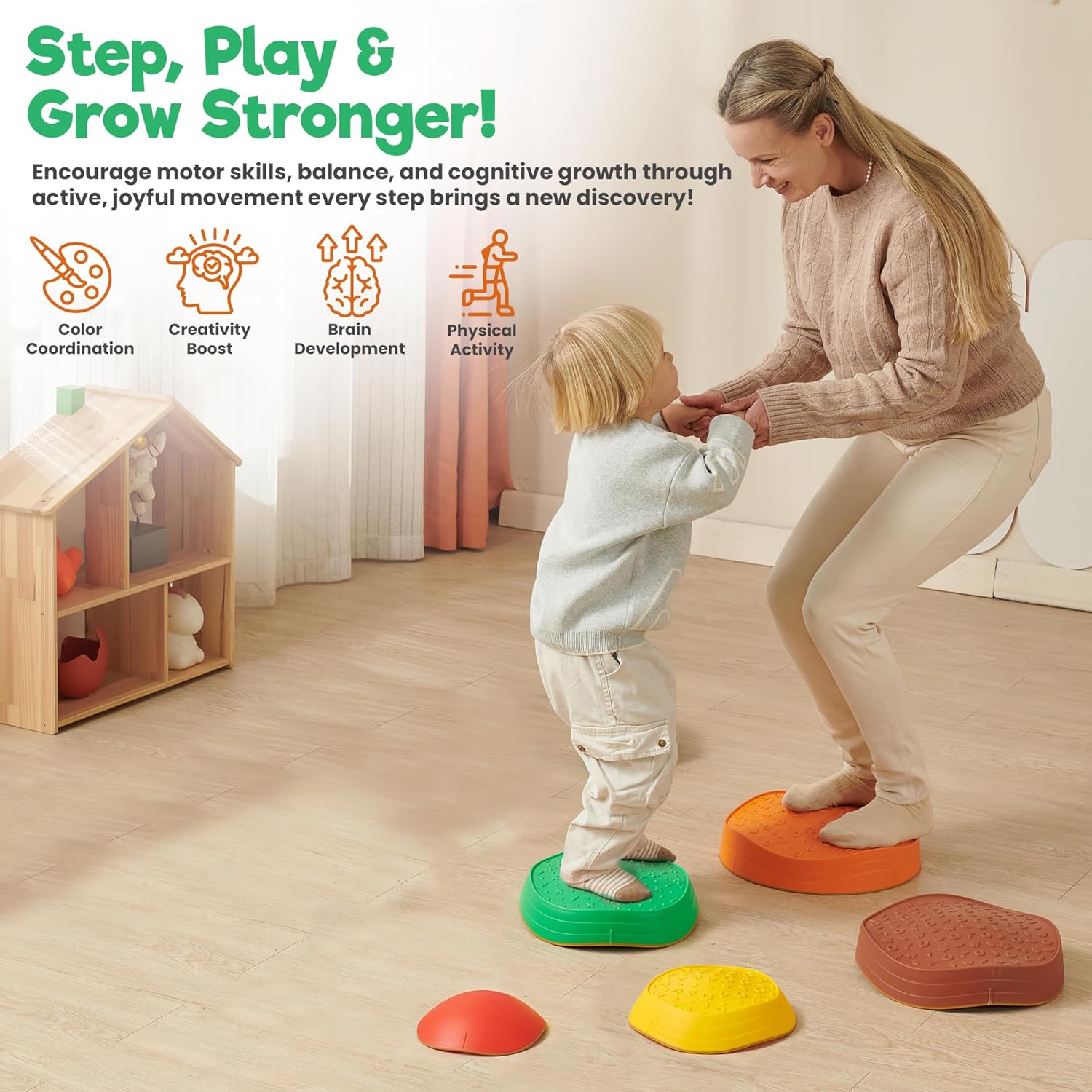 Balance Stepping Stones for Kids – Pack of 5 | Rainbow Color Obstacle Set | Non-Slip Indoor Climbing & Jumping Activity Toy for Ages 3+ - Image 6