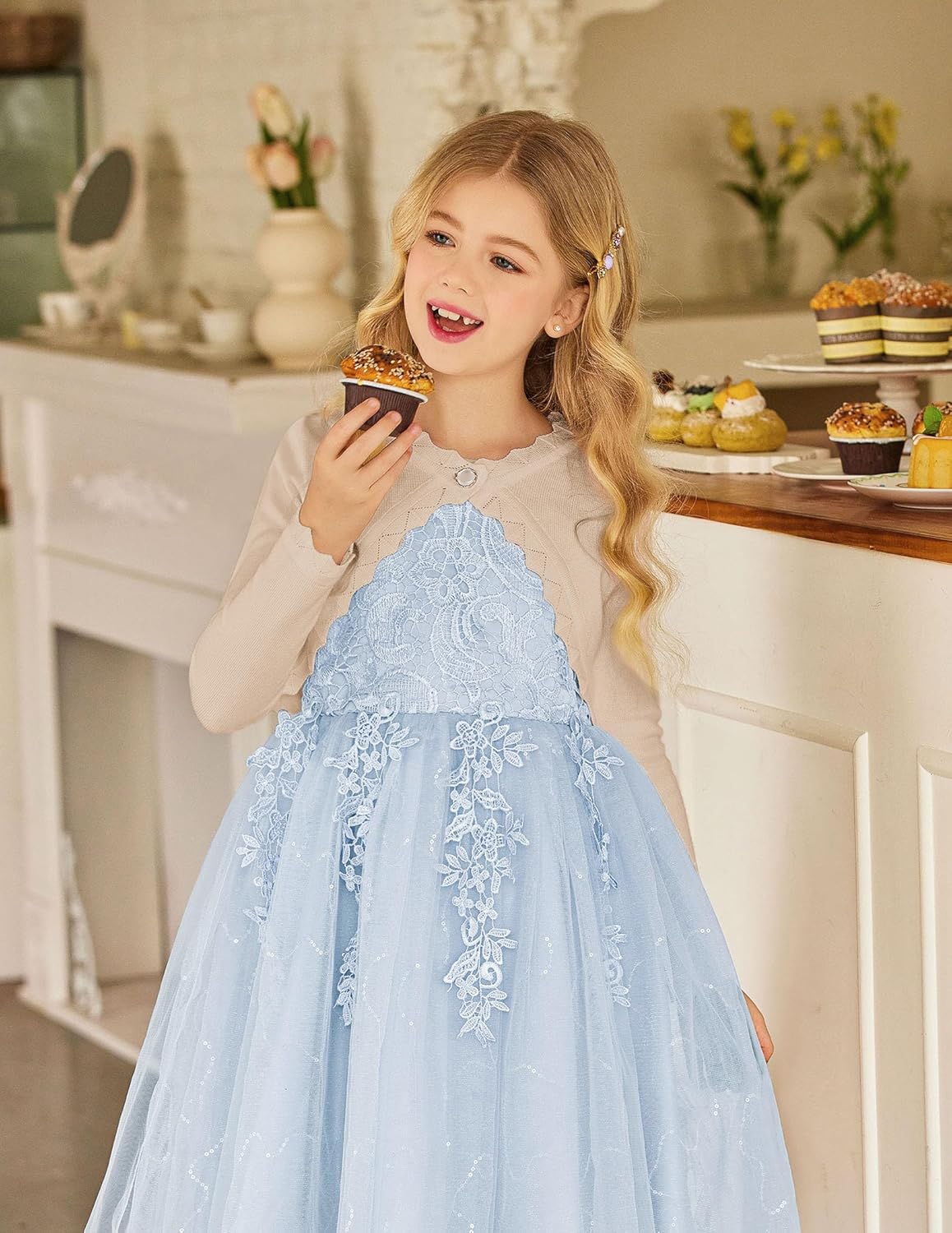 Arshiner Girls Open Front Bolero Shrug Kids Long Sleeve Cropped Elegant Cardigan Knit Sweater - Image 2