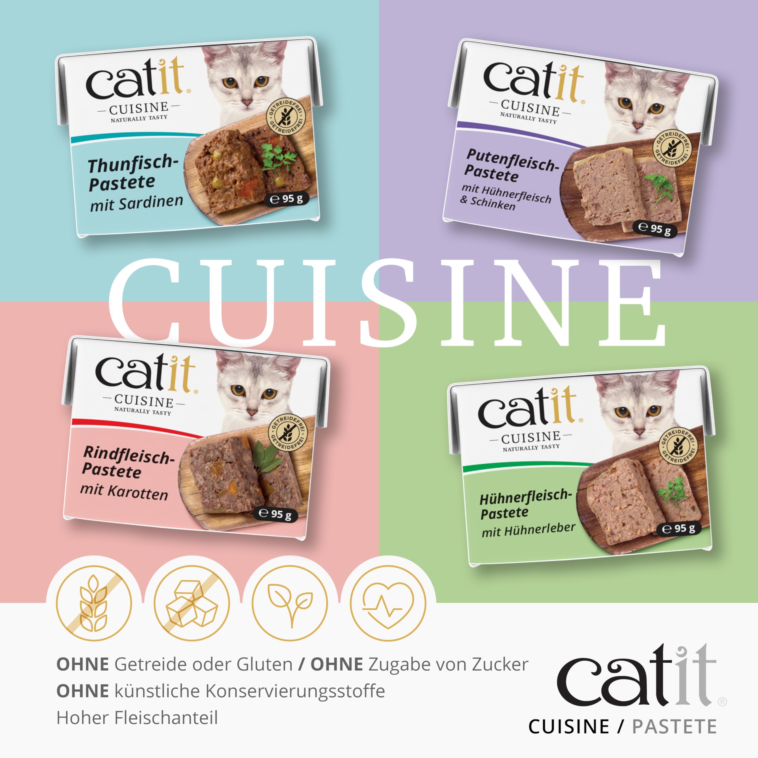 Catit Cuisine – mokra karma premium dla kotów – pasztet z tuńczykiem i sardynkami, mieszanka paszowa pełnoporcjowa, 95 g, bez zbóż, wysoka zawartość ryb
