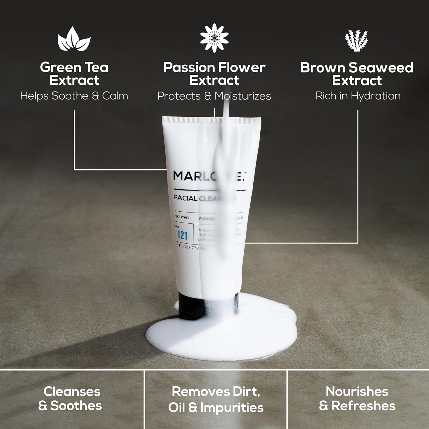 MARLOWE. No. 121 Facial Cleanser 6 oz, Daily Mens Face Wash with Natural Extracts & Antioxidants, Soothes, Purifies, Refreshes, Thick Lather, Fresh Woodsy Scent - Image 5