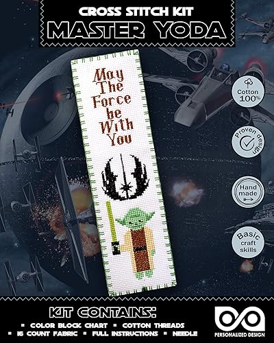 Personalized.Design Kit de punto de cruz contado "Star Wars: Master Yoda" - Marcador de libros bordado a mano