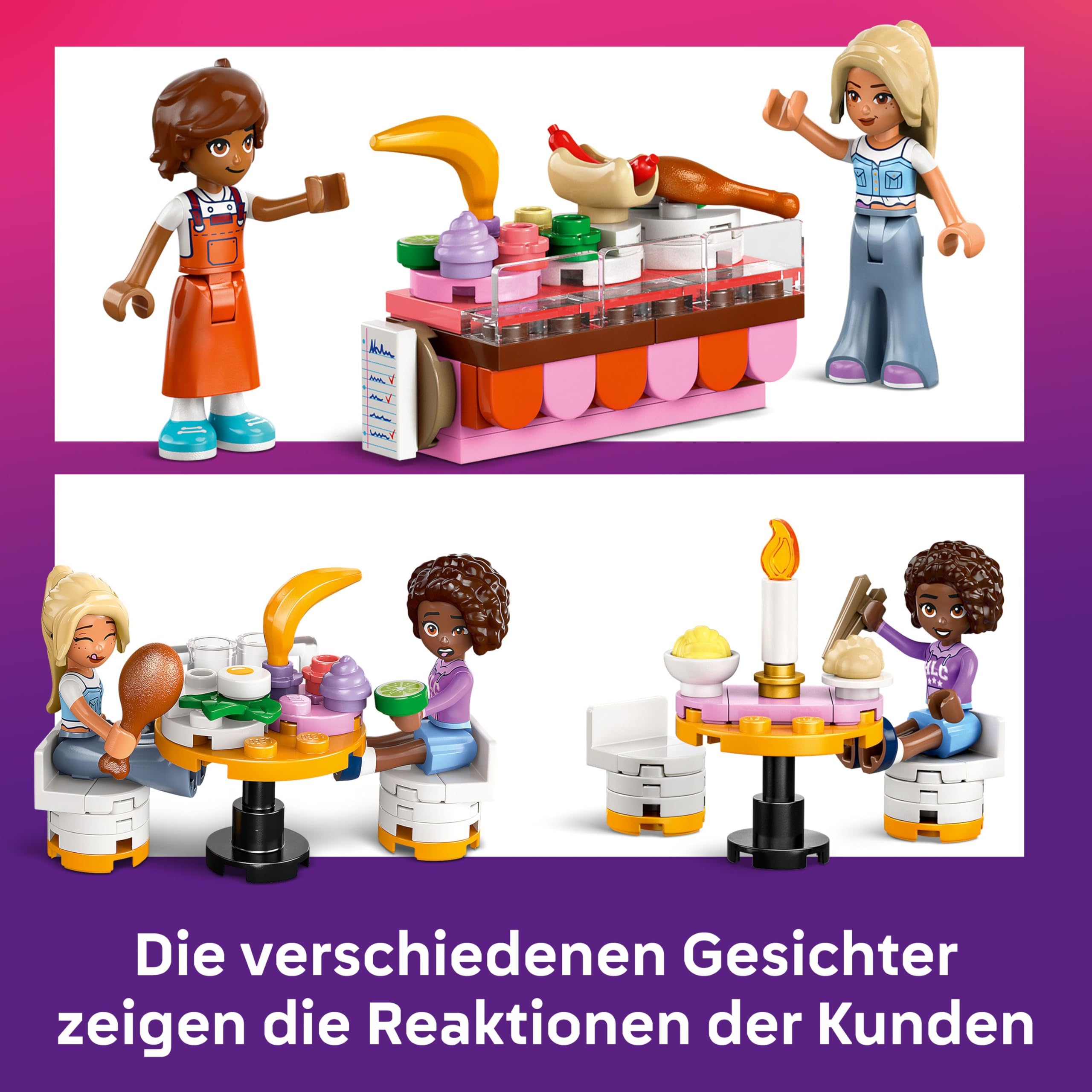 LEGO Friends Restaurant und Kochschule, Spielset für Rollenspiele, Lernspielzeug für Kinder ab 8 Jahren, fördert soziale Entwicklung, Geschenk zum Geburtstag oder zu Weihnachten für Mädchen 42655
