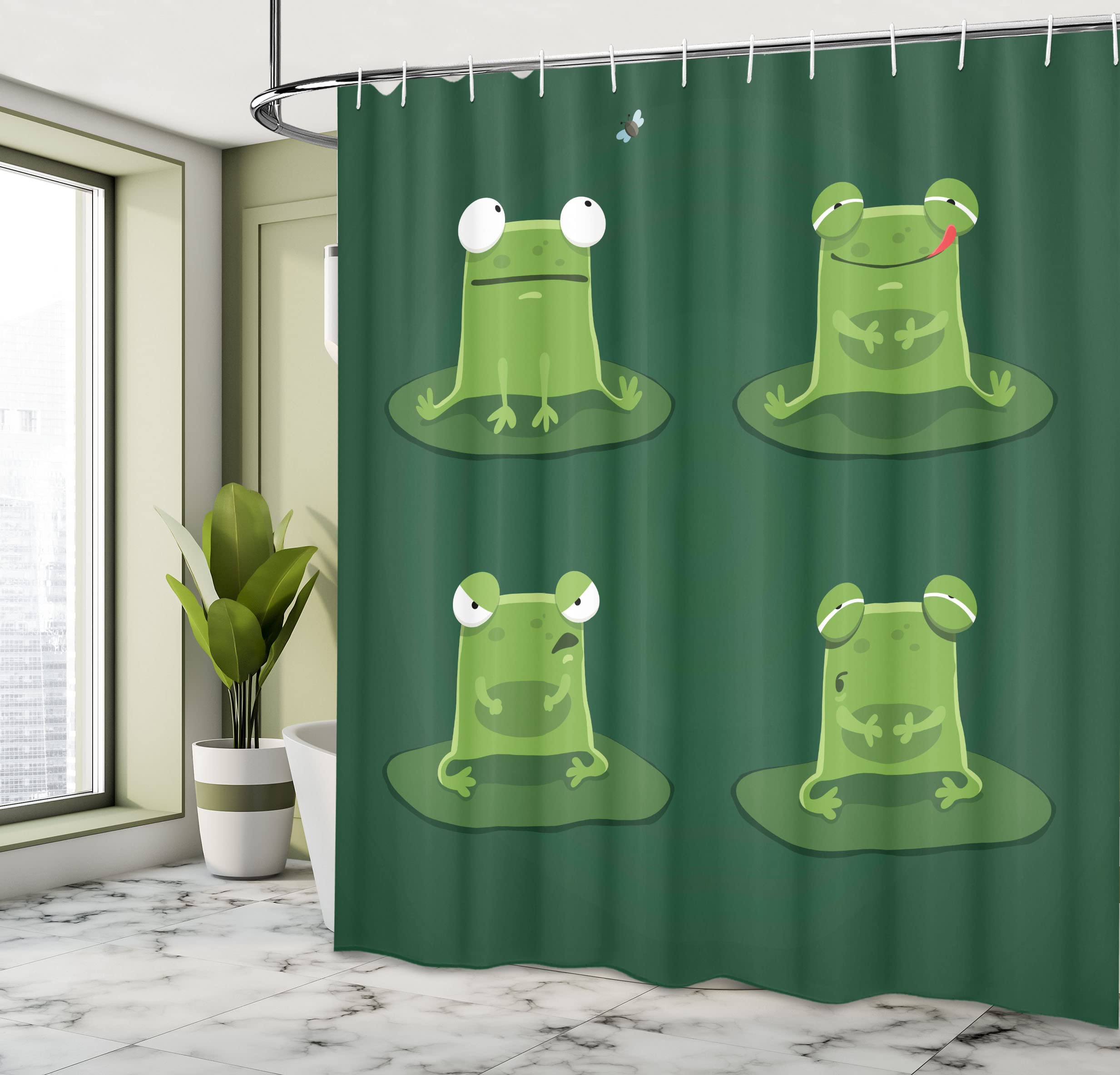 Duschvorhang Aus Leinen – Lustiges Frosch-Design, Japanisch Retro, Wasserdicht, 183x183 Cm Inkl. 12 Haken