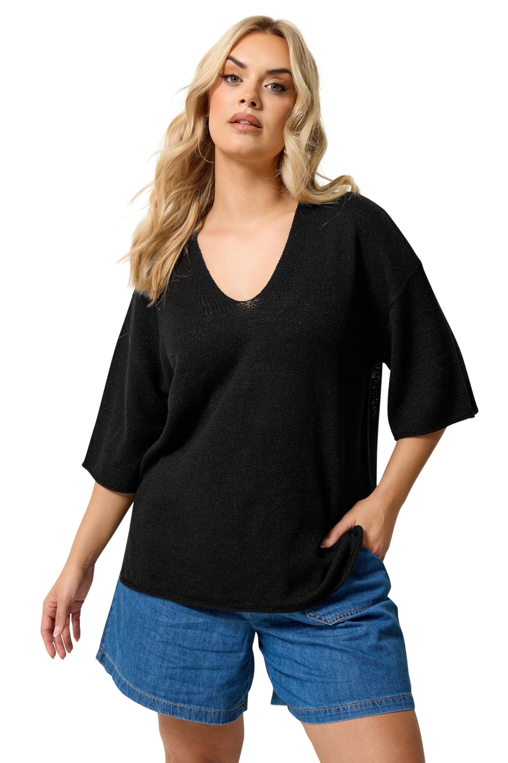 Yours Women's Black Knitted T-Shirt In Size 26-28