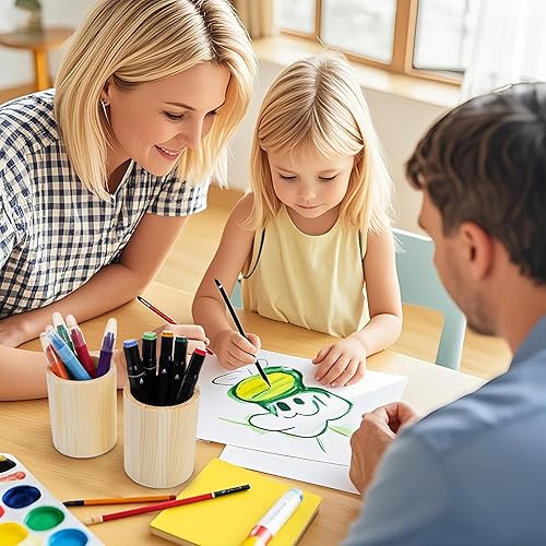 Miniatura 8 de Yopay Paquete de 12 soportes para bolígrafos de madera, soporte redondo de 4 pulgadas para escritorio, organizador de escritorio de madera sin