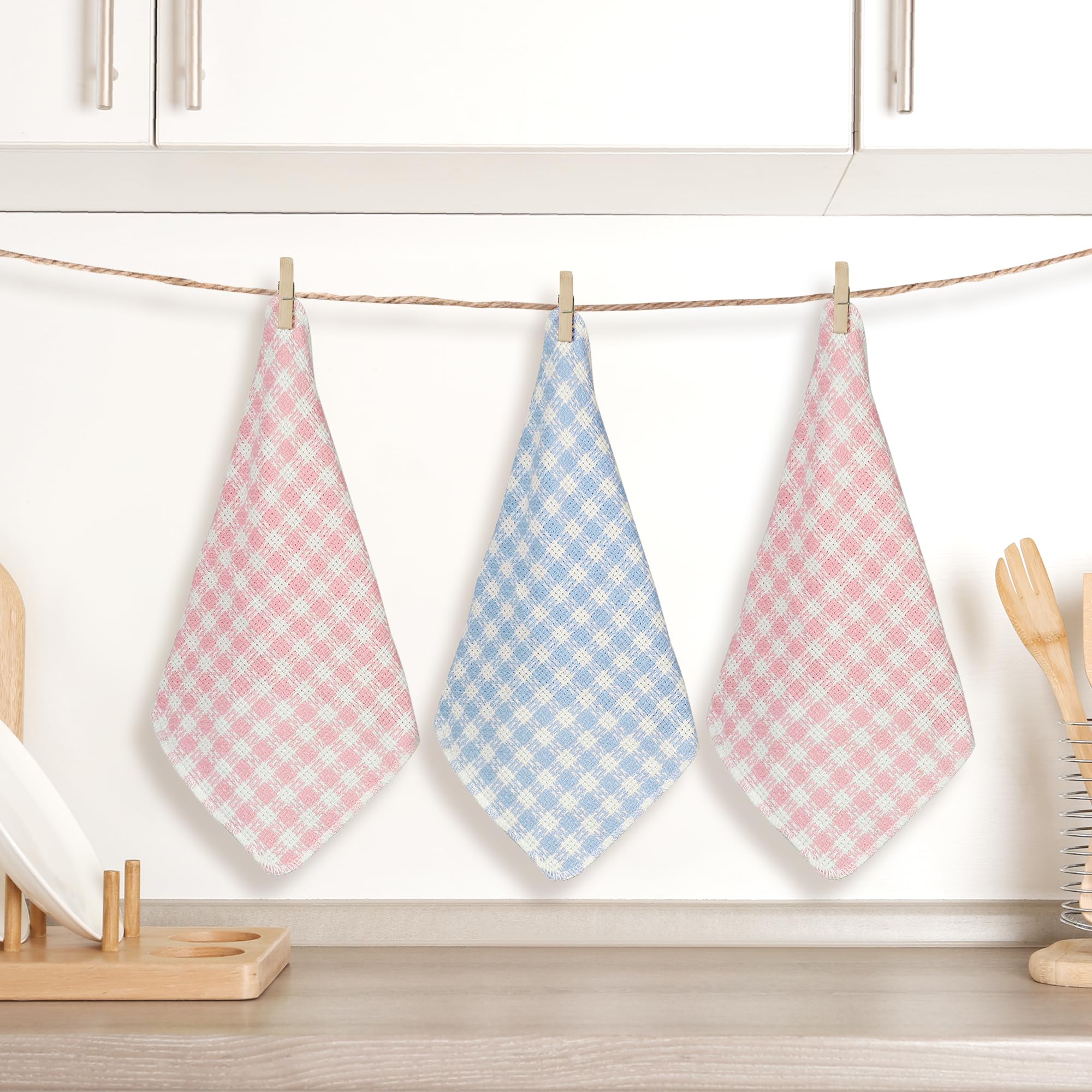 Uxcell Panno di pulizia in cotone, asciugamani da cucina a quadri per asciugare i piatti, senza pelucchi, per la pulizia, assorbenti, riutilizzabili e lavabili, 35 cm x 35 cm, rosa, confezione da