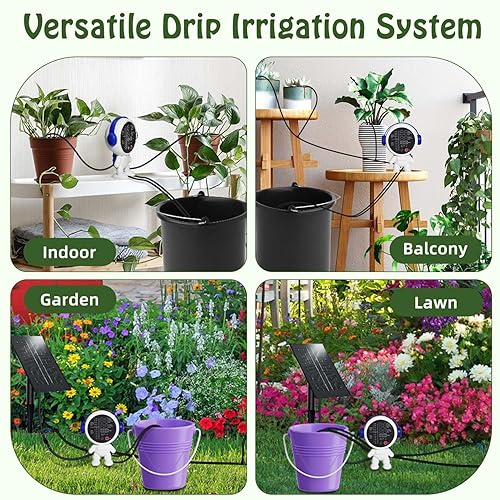 Miniatura 6 de Sistema de riego solar por goteo para jardínexteriorinterior, sistema de riego automático solar de jardín para 15 plantas en maceta, agua automática